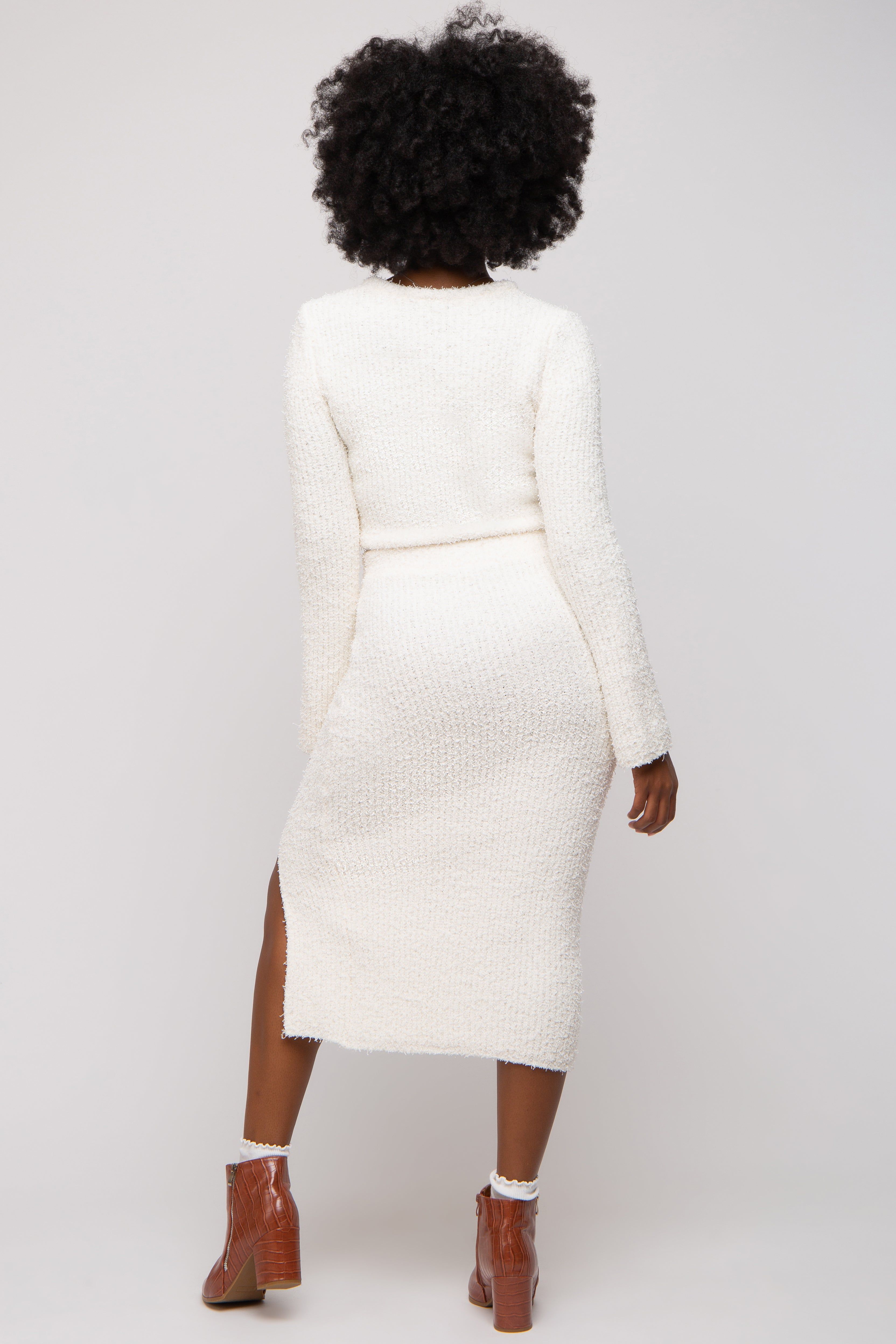 Cream Textured Knit Long Sleeve Top and Skirt Set sold by Pinkblush product image thumbnail 3