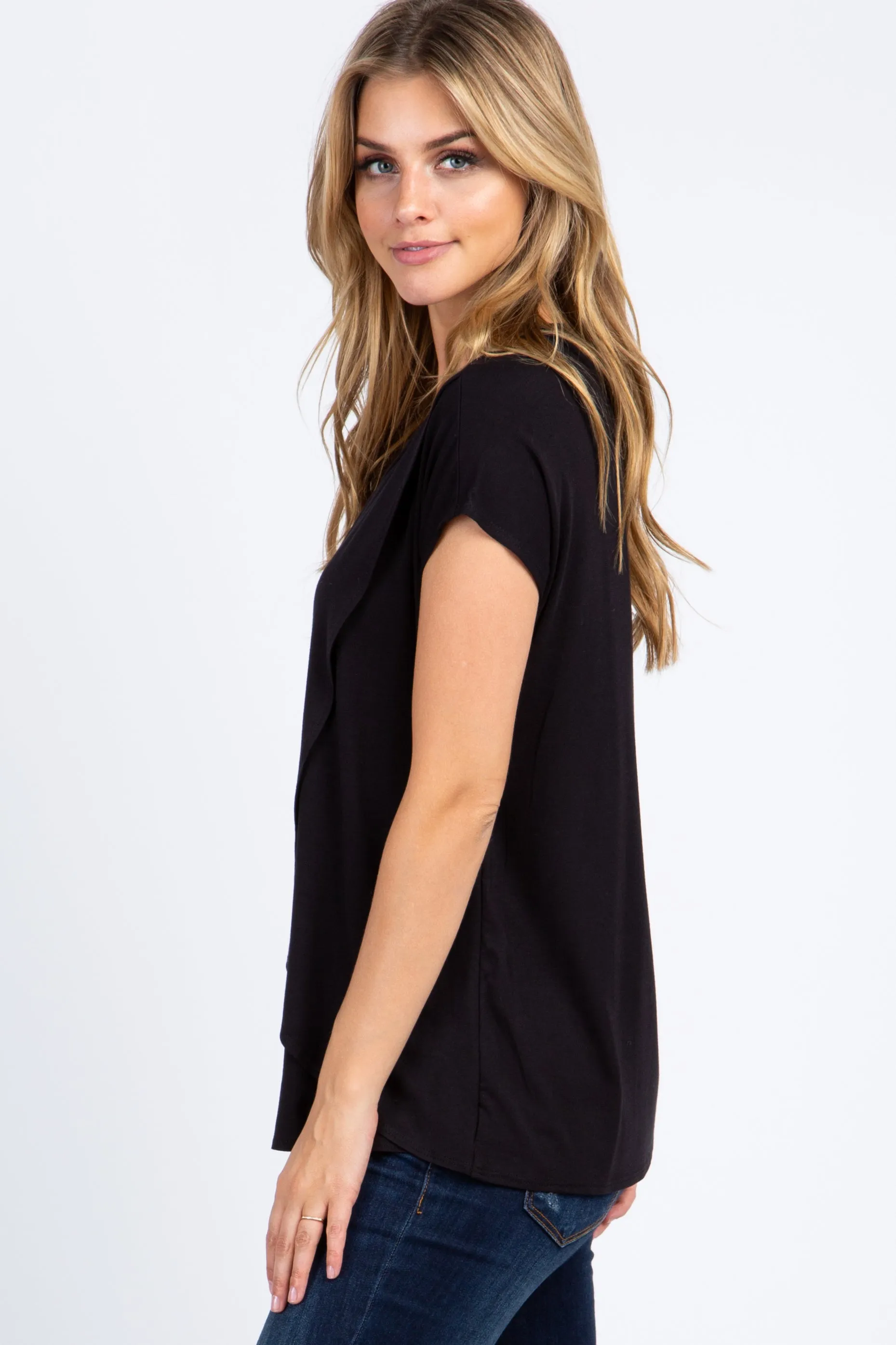 PinkBlush Black Layered Wrap Front Nursing Top sold by Pinkblush product image thumbnail 2