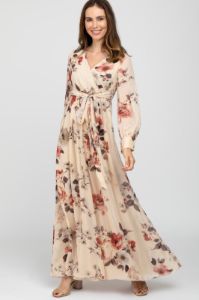 Cream Floral Chiffon Maternity Maxi Dress sold by Pinkblush
