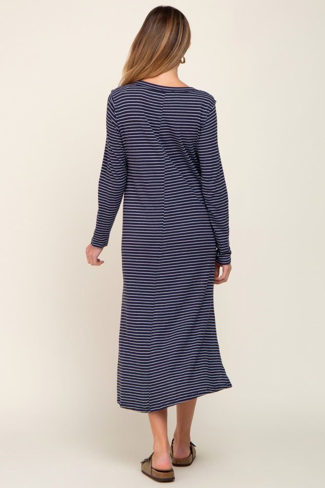 Navy Striped Side Slit Maternity Midi Dress sold by Pinkblush product image thumbnail 3