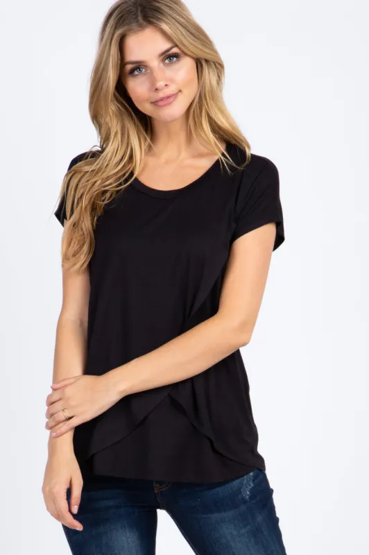PinkBlush Black Layered Wrap Front Nursing Top sold by Pinkblush