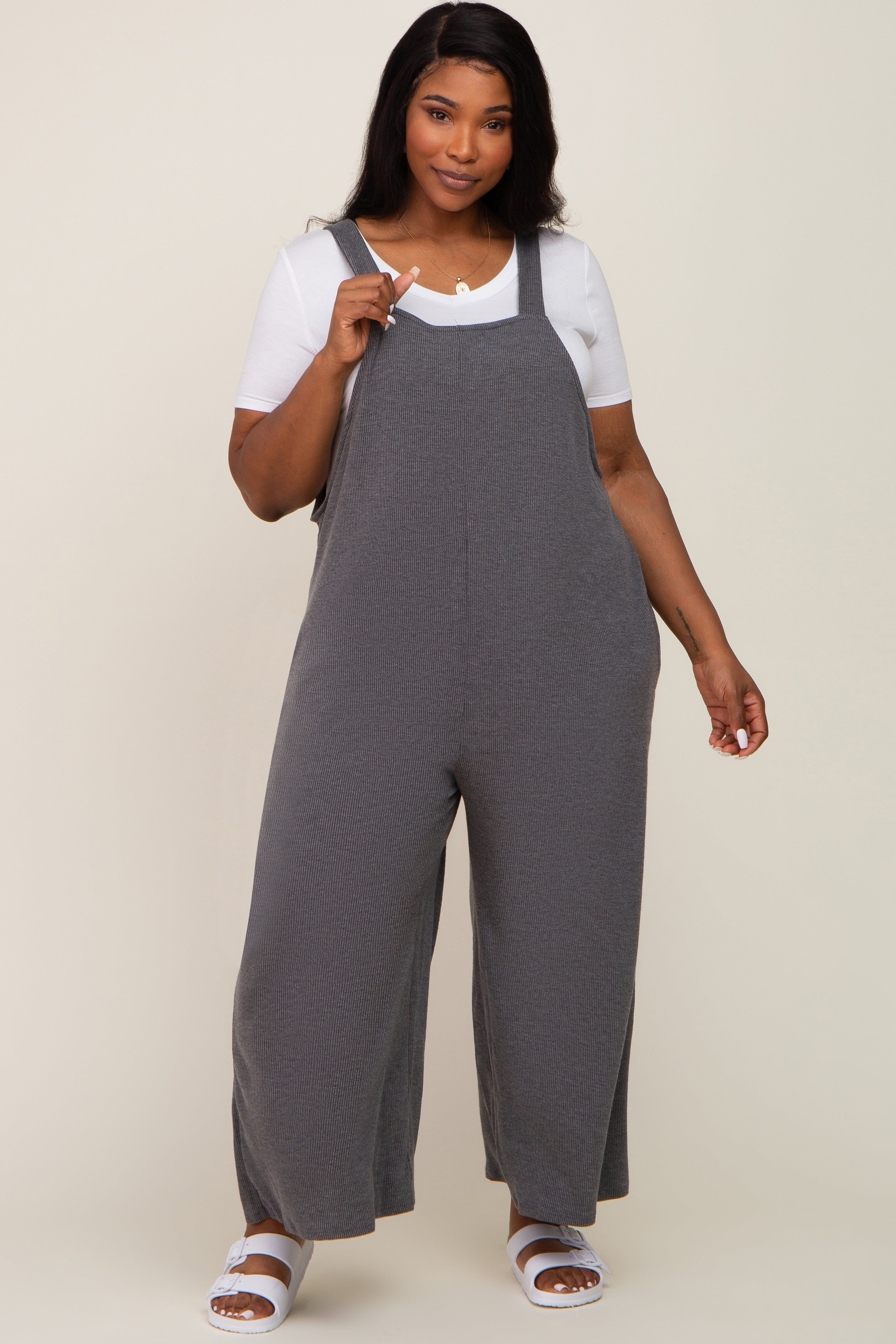 Charcoal Ribbed Plus Wide Leg Jumpsuit sold by Pinkblush product image thumbnail 4