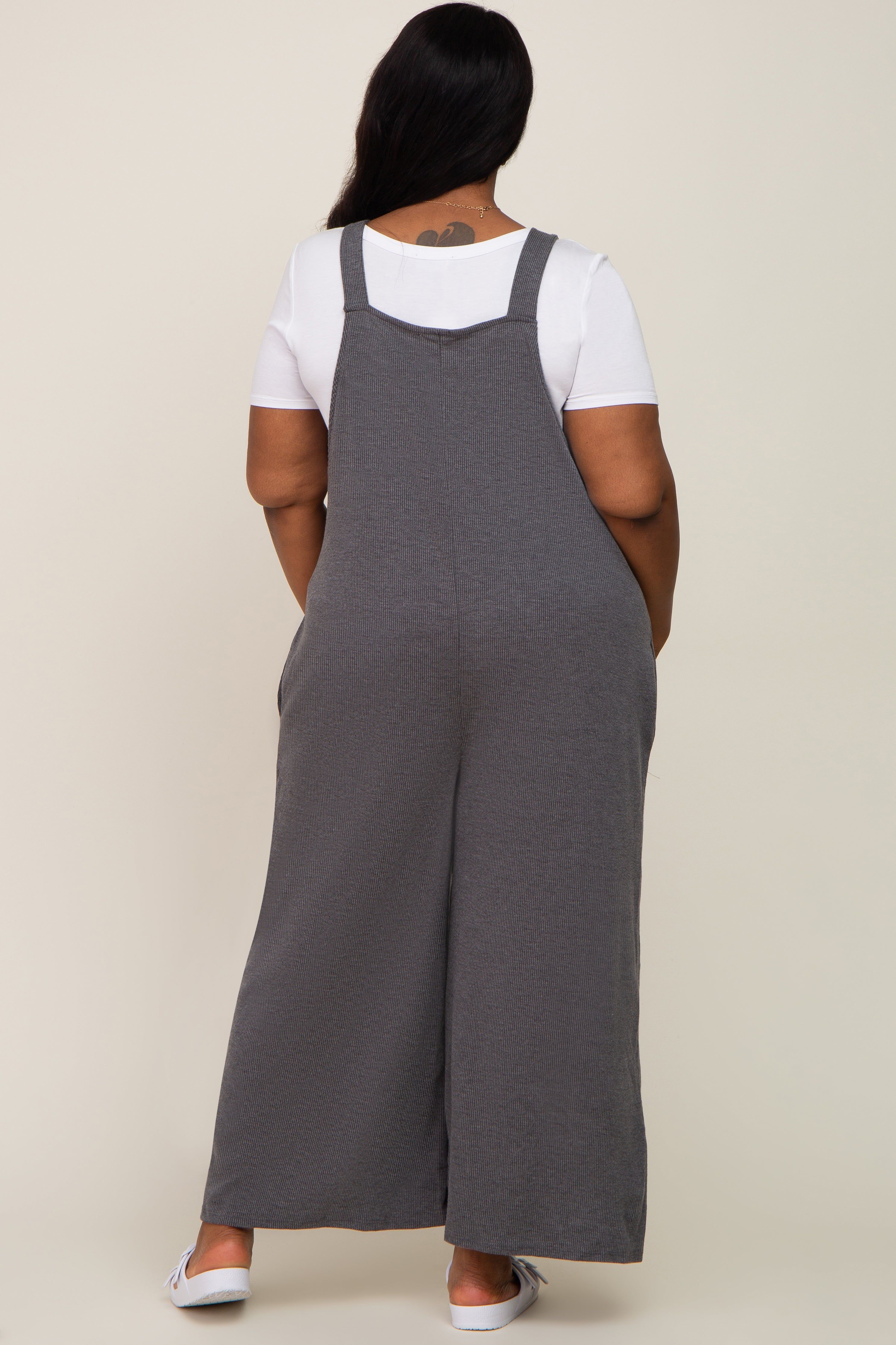 Charcoal Ribbed Plus Wide Leg Jumpsuit sold by Pinkblush product image thumbnail 3