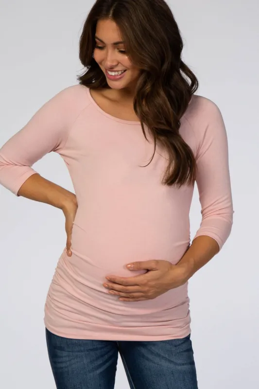 Light Pink Basic Ruched Fitted Maternity Top sold by Pinkblush
