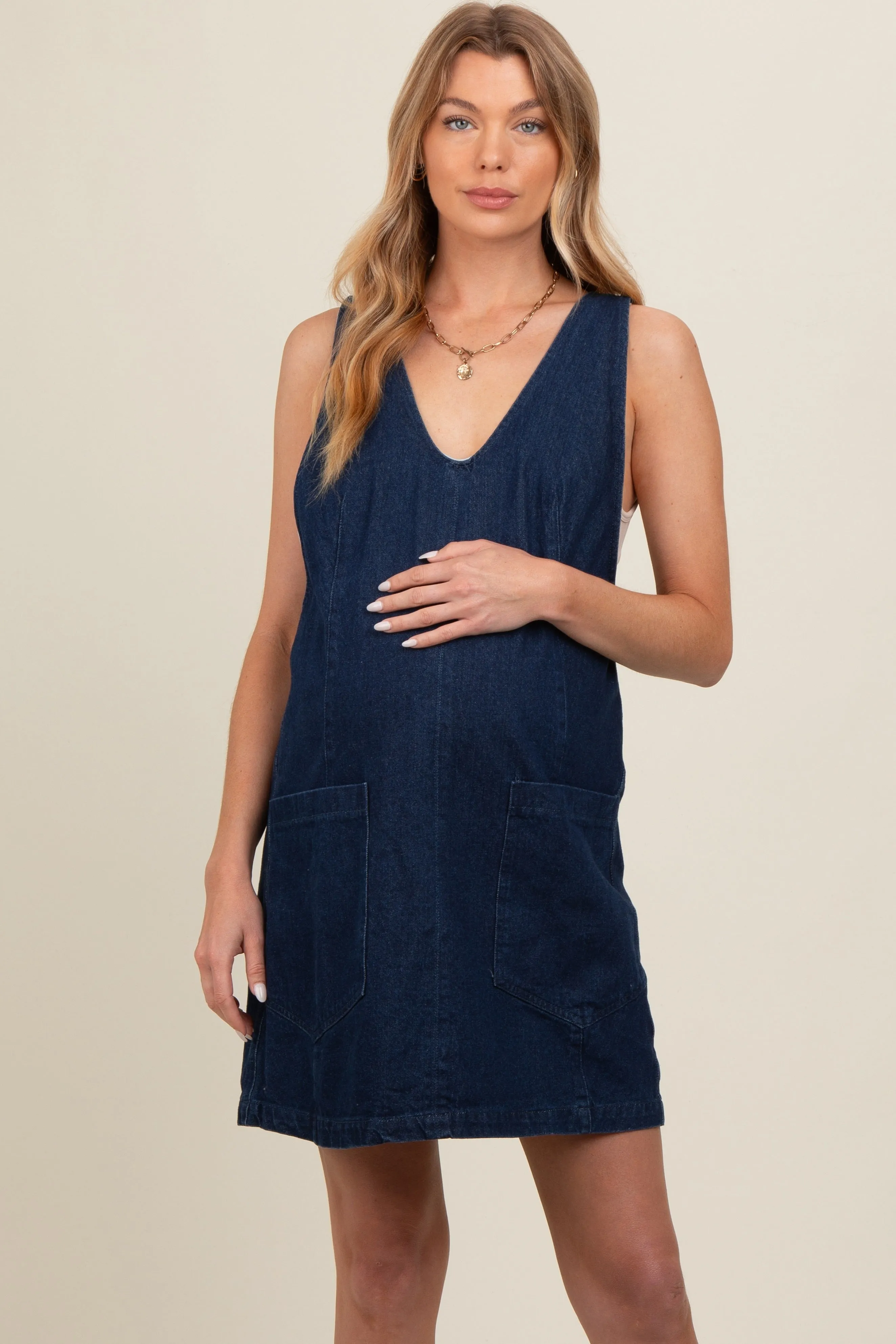 Charcoal Denim Front Pocket Maternity Skirt Overalls sold by Pinkblush product image thumbnail 3