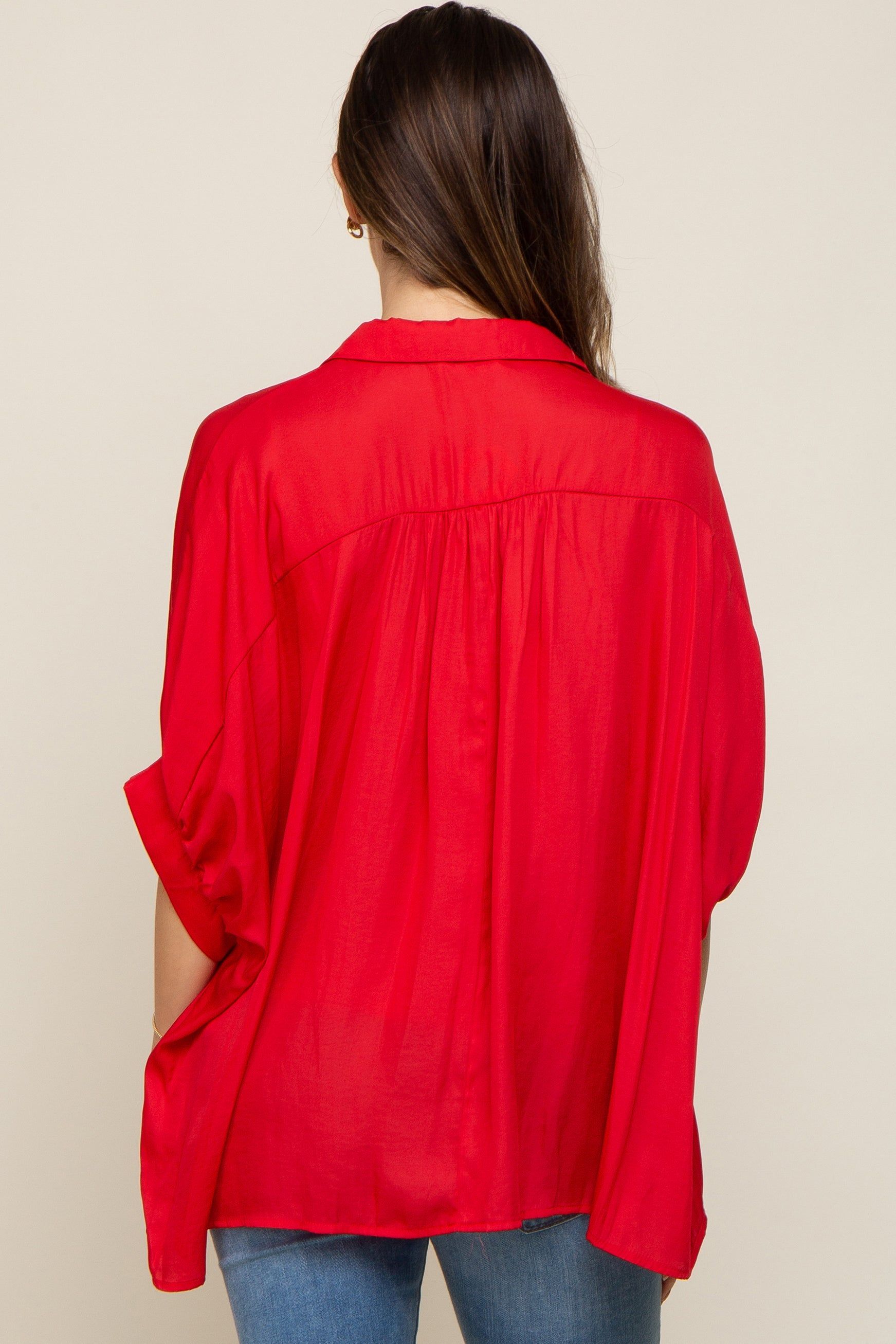 Red Oversized Button Down Maternity Blouse sold by Pinkblush product image thumbnail 3
