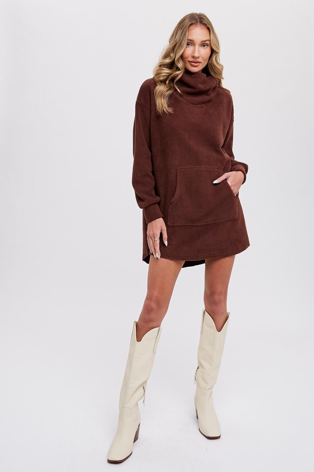 Brown Fleece Hooded Long Sweater sold by Pinkblush product image thumbnail 2