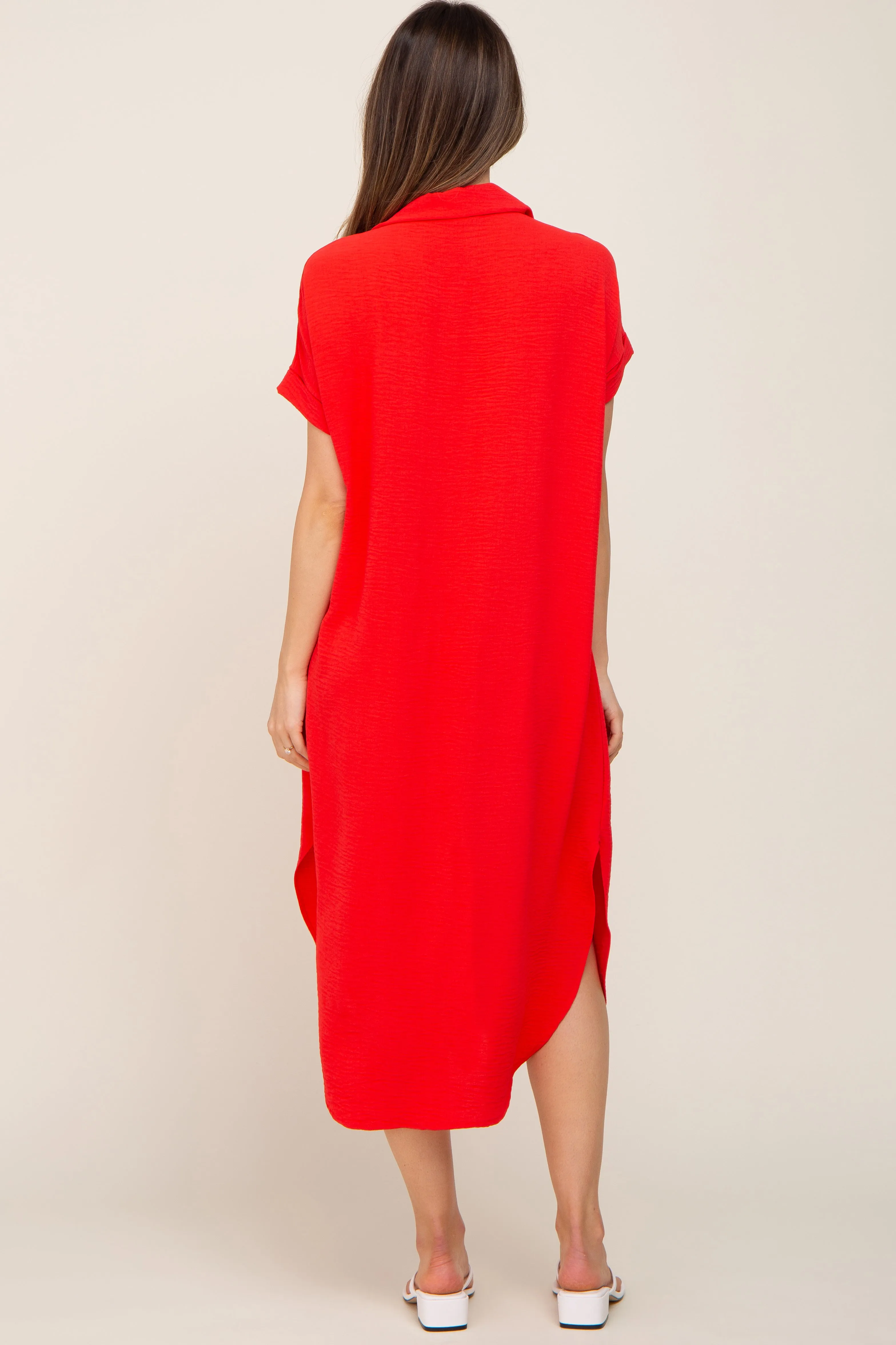 Red Button Down Hi Low Maternity Maxi Dress sold by Pinkblush product image thumbnail 3