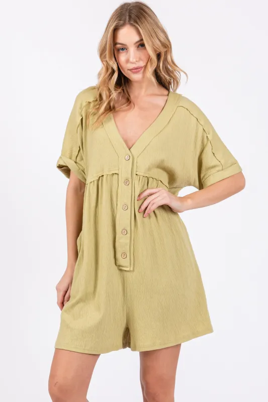 Light Olive Button Down Romper sold by Pinkblush