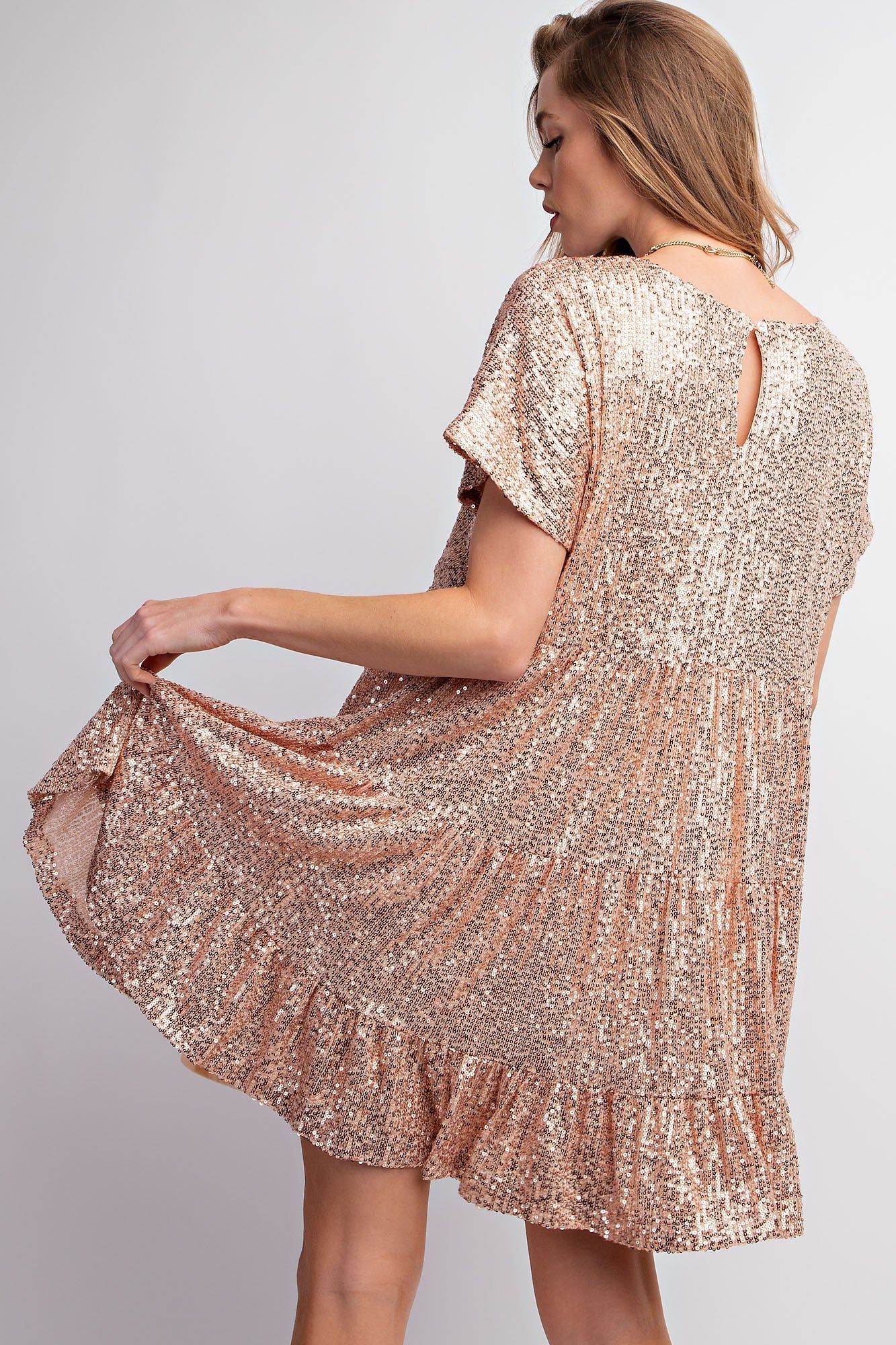 Champagne Tiered Sequins Dress sold by Pinkblush product image thumbnail 4