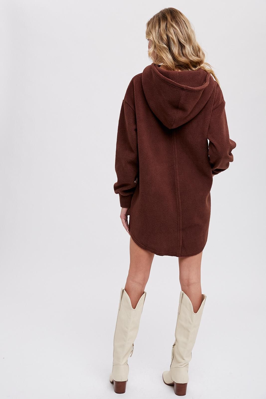Brown Fleece Hooded Long Sweater sold by Pinkblush product image thumbnail 3