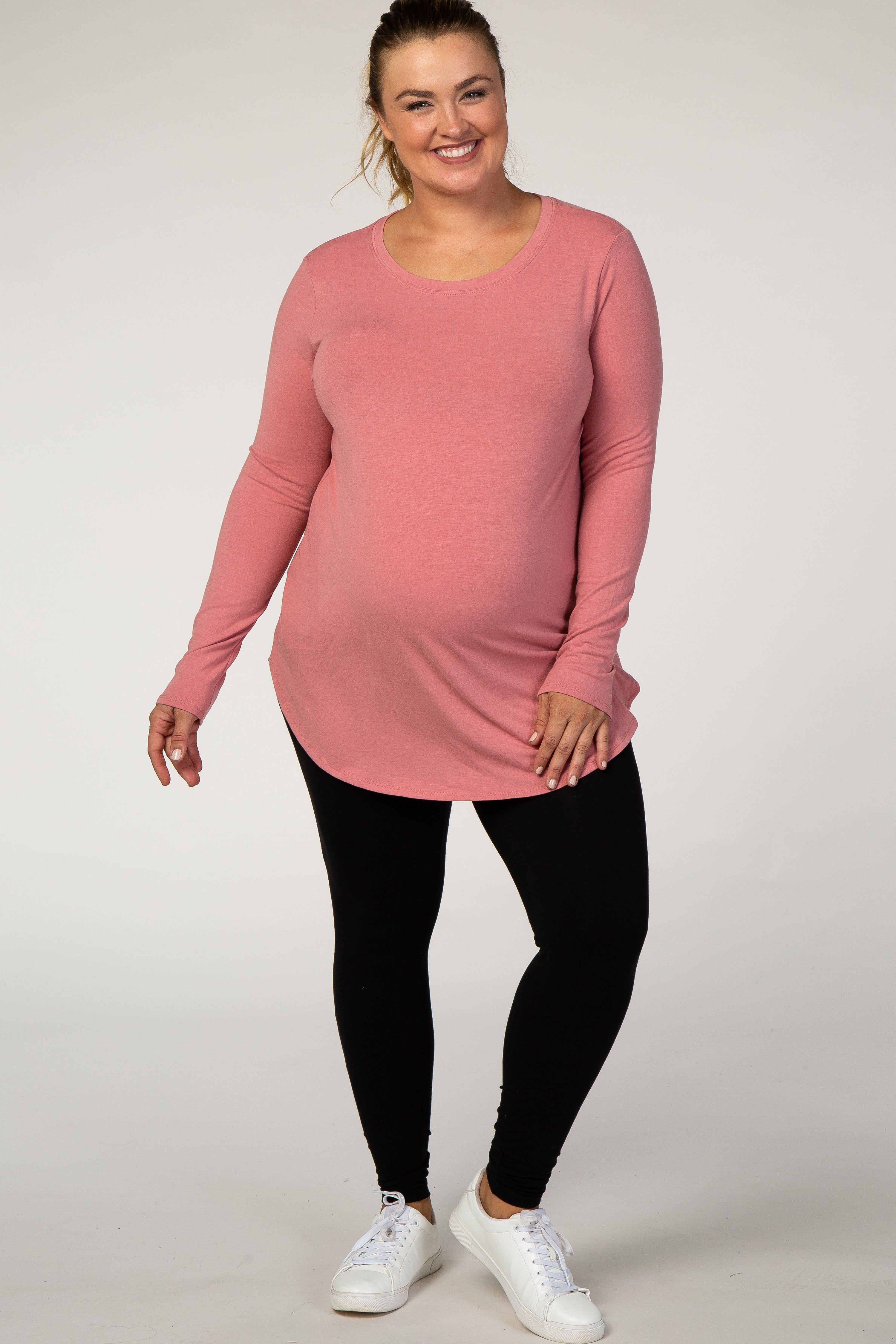 Pink Basic Long Sleeve Plus Maternity Shirt sold by Pinkblush product image thumbnail 4