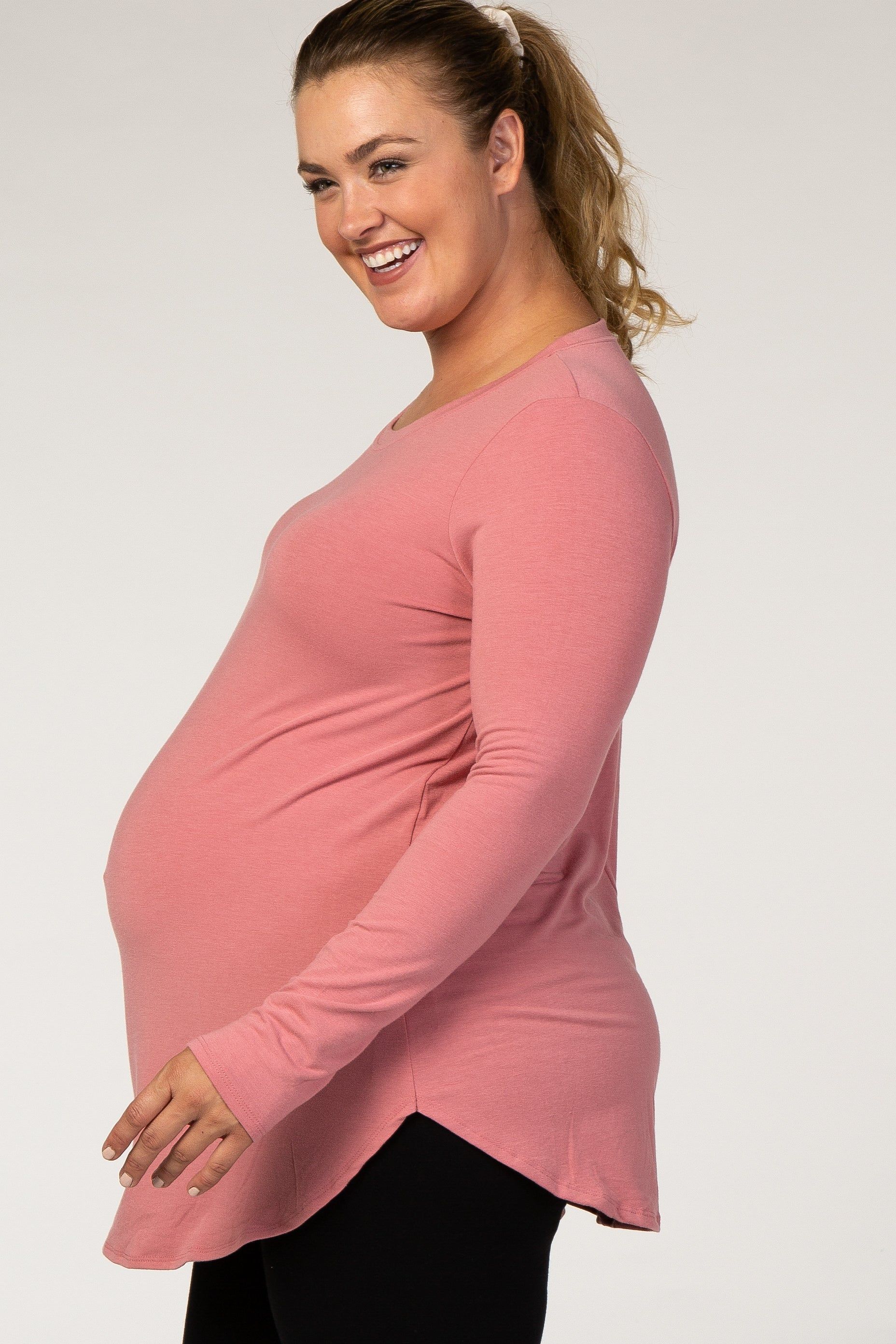 Pink Basic Long Sleeve Plus Maternity Shirt sold by Pinkblush product image thumbnail 2