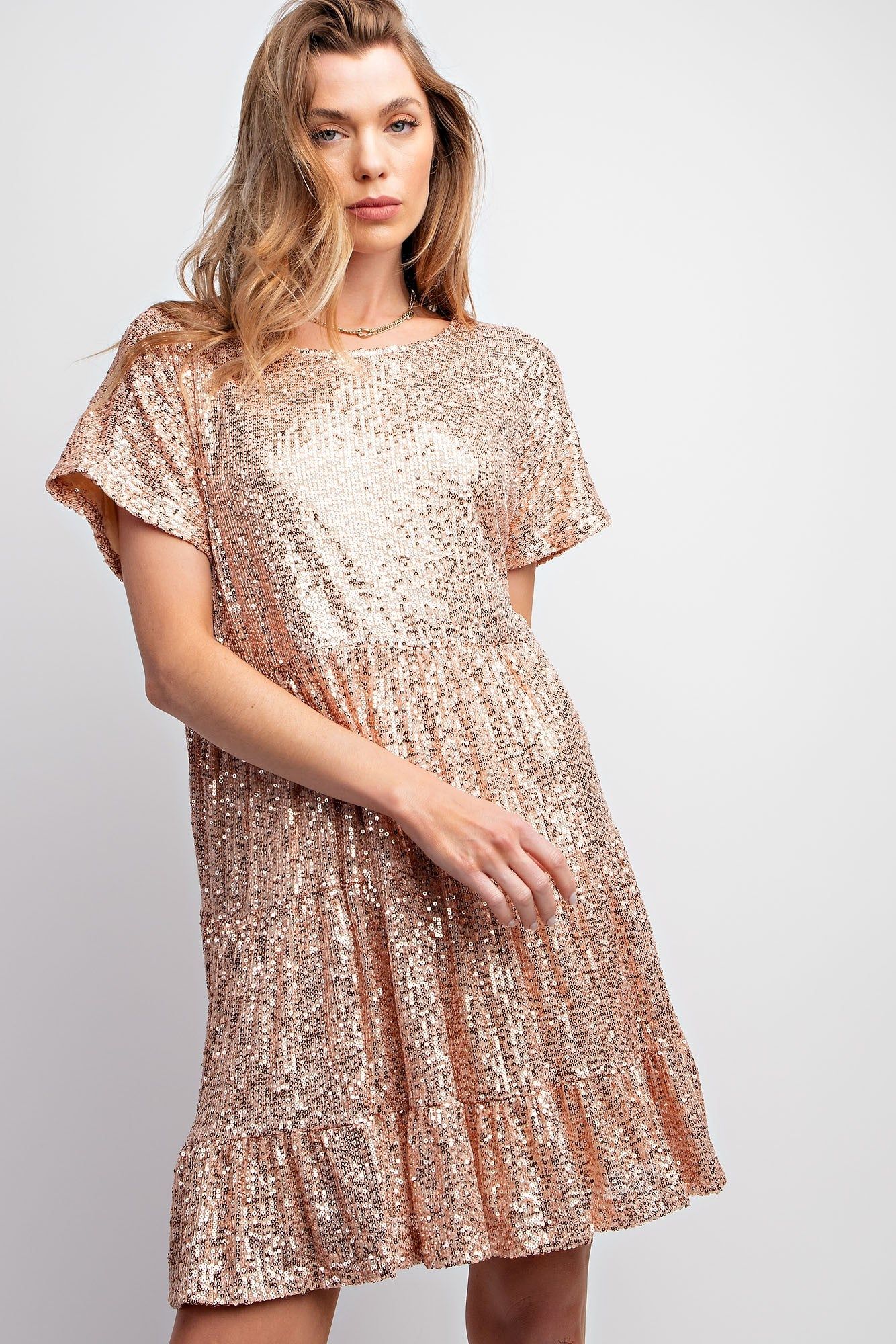 Champagne Tiered Sequins Dress sold by Pinkblush product image thumbnail 2