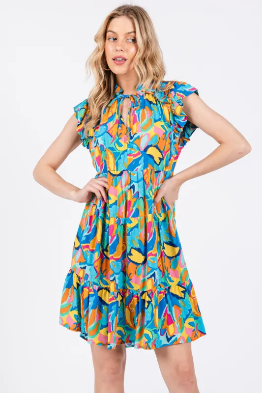 Blue Print Front Tie Tiered Dress sold by Pinkblush