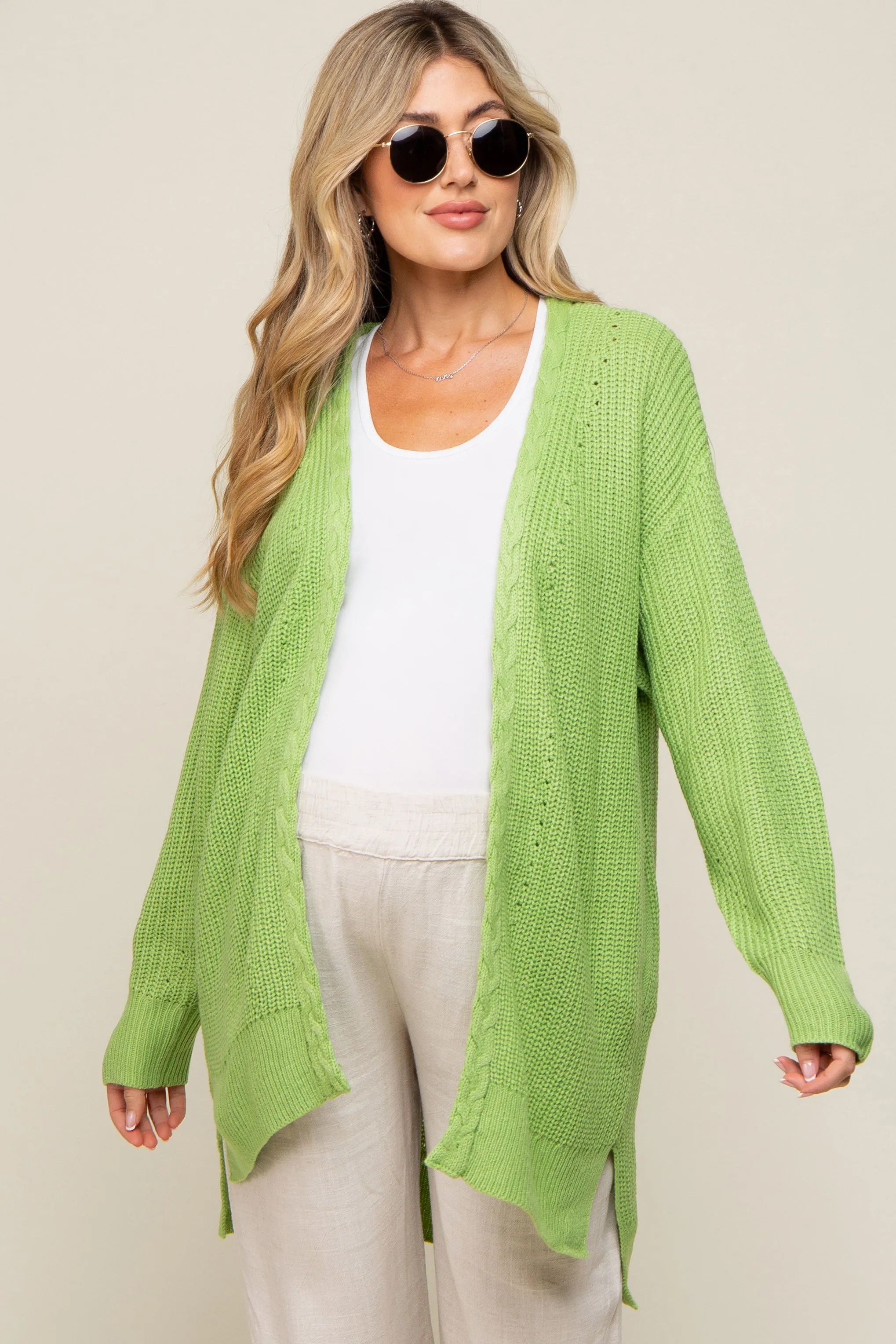 Lime Green Cable Knit Accent Maternity Cardigan sold by Pinkblush product image thumbnail 2