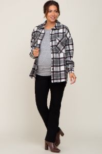 Black Plaid Brushed Maternity Shacket sold by Pinkblush