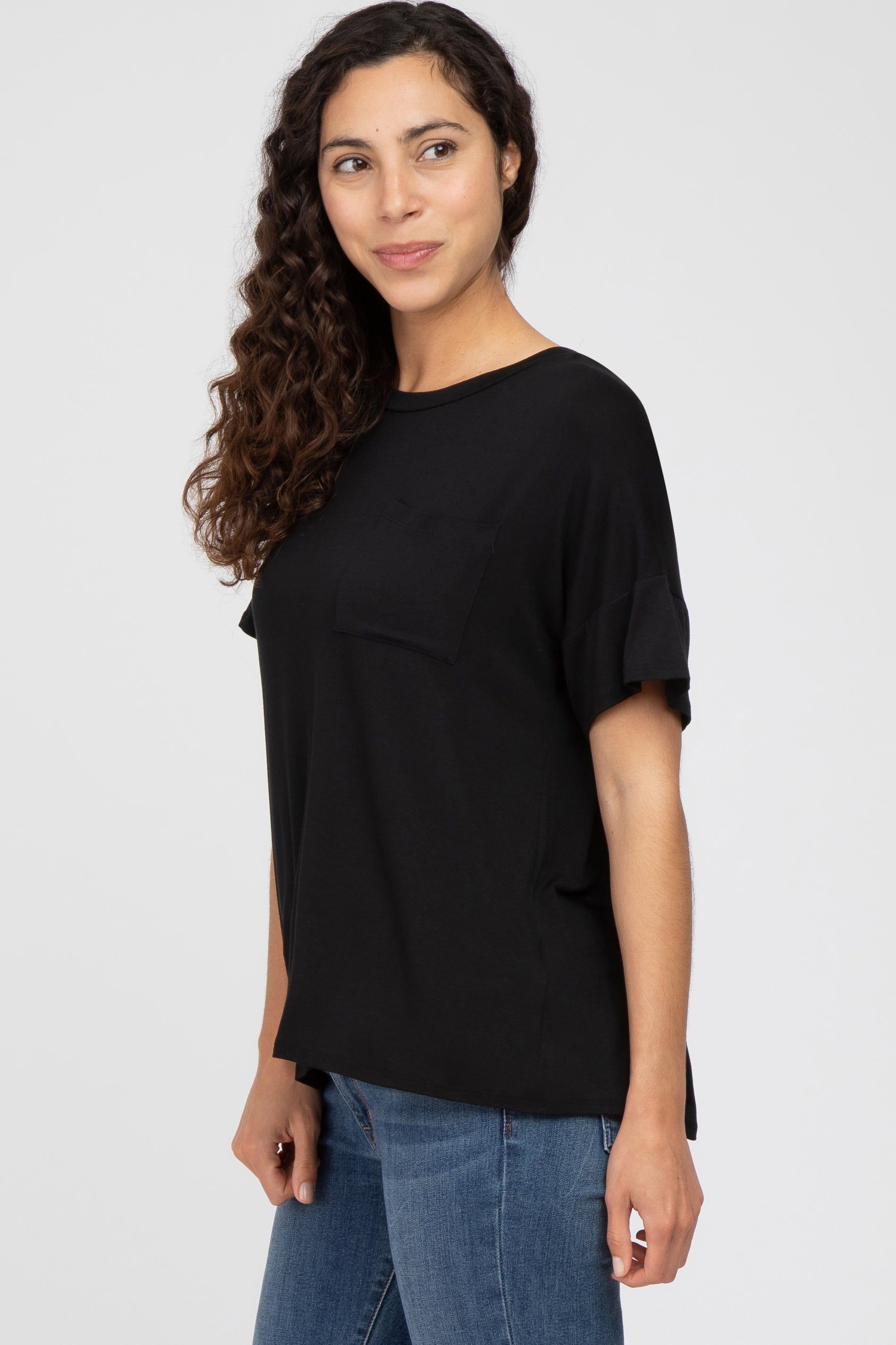 Black Pocket Front Short Sleeve Top sold by Pinkblush product image thumbnail 2