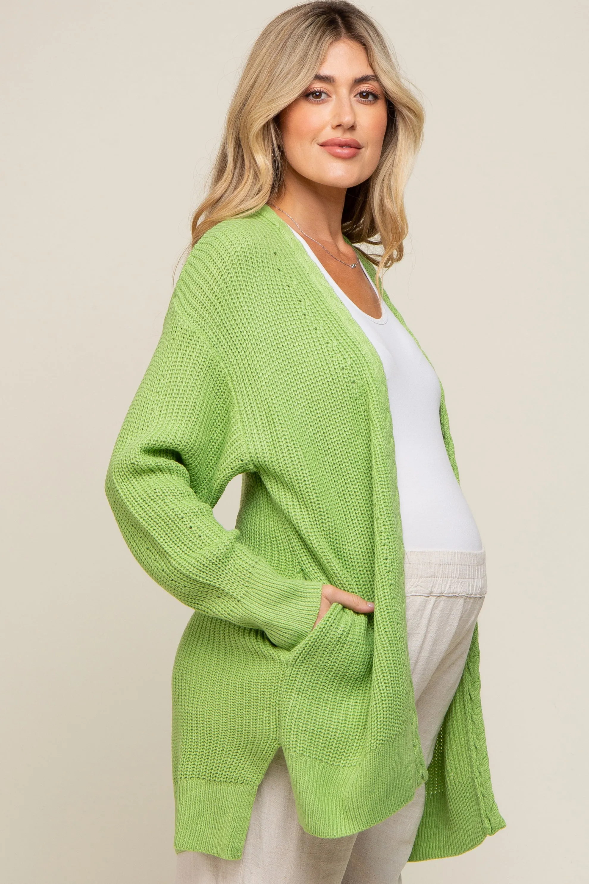 Lime Green Cable Knit Accent Maternity Cardigan sold by Pinkblush product image thumbnail 3