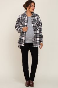 Black Plaid Brushed Maternity Shacket sold by Pinkblush