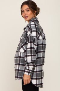 Black Plaid Brushed Maternity Shacket sold by Pinkblush