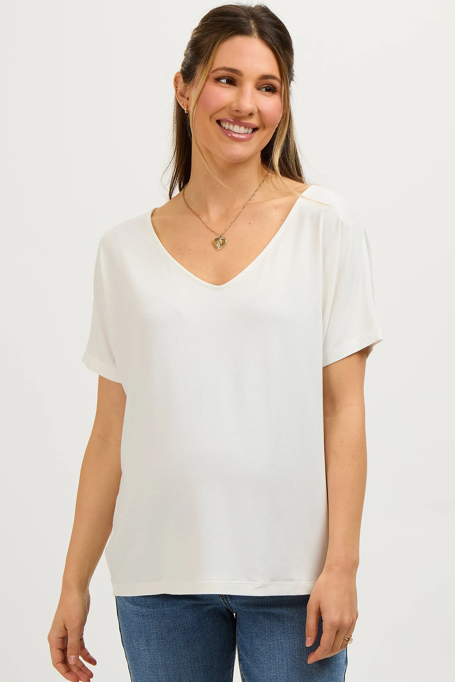 Ivory Short Dolman Sleeve V-Neck Maternity Top sold by Pinkblush