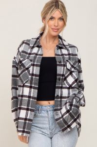 Black Plaid Brushed Maternity Shacket sold by Pinkblush