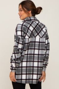 Black Plaid Brushed Maternity Shacket sold by Pinkblush