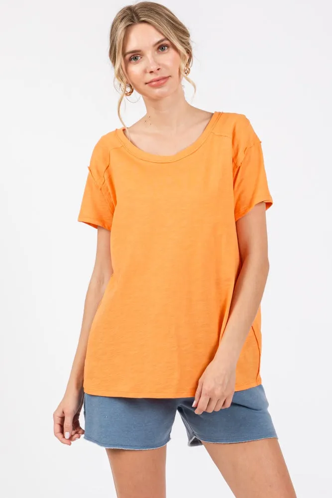 Orange Raw Hem Short Sleeve Top sold by Pinkblush