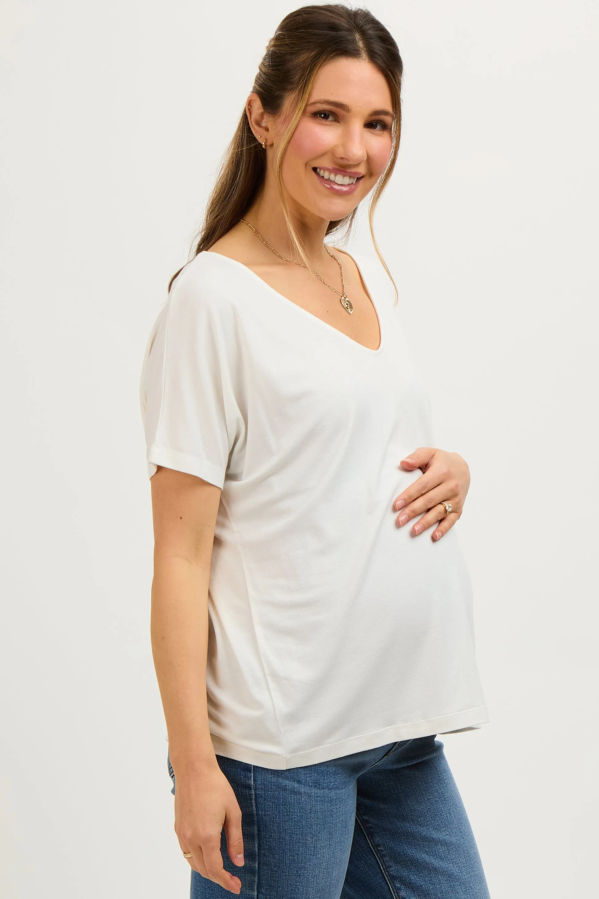 Ivory Short Dolman Sleeve V-Neck Maternity Top sold by Pinkblush product image thumbnail 2