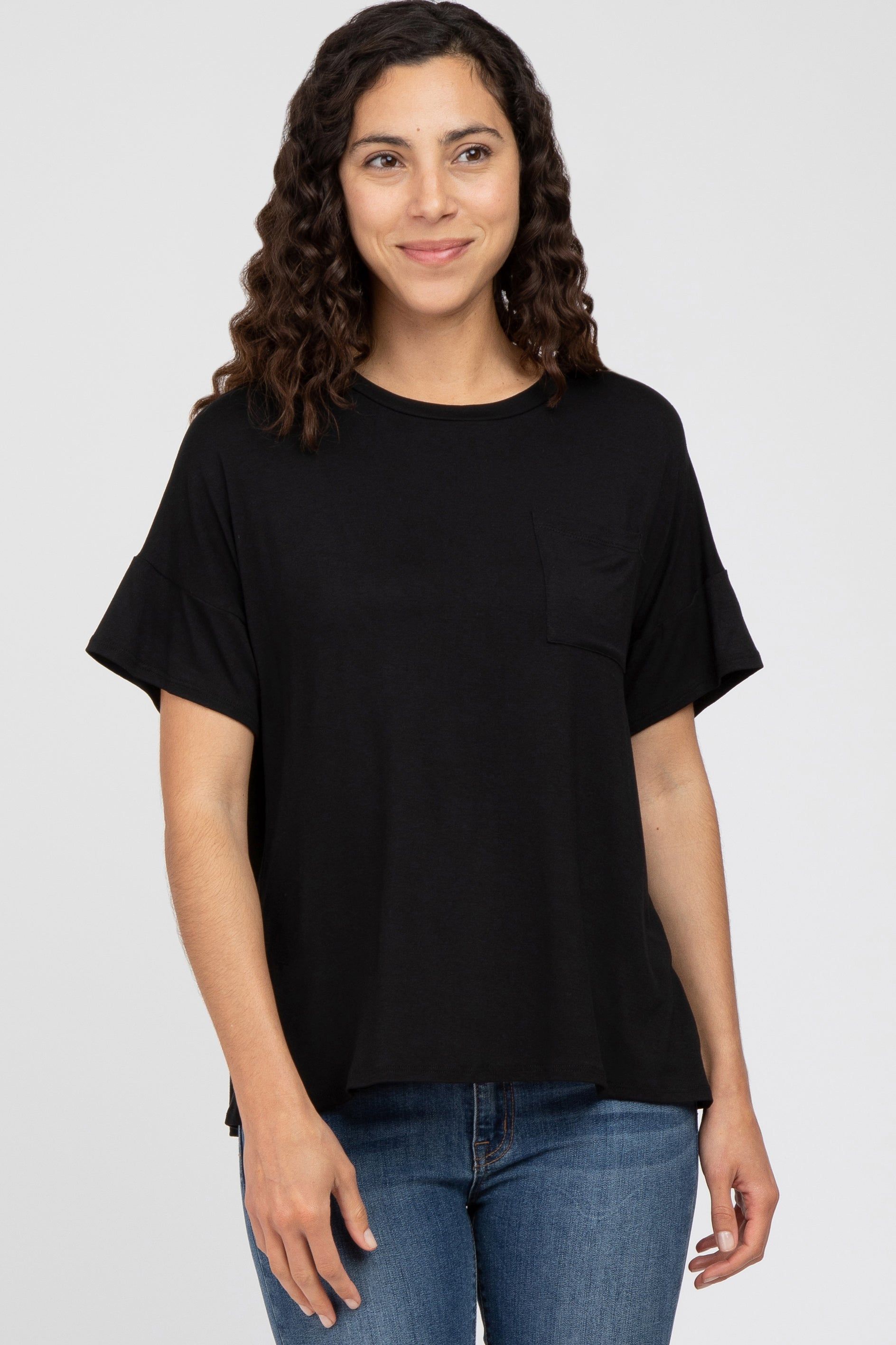 Black Pocket Front Short Sleeve Top sold by Pinkblush