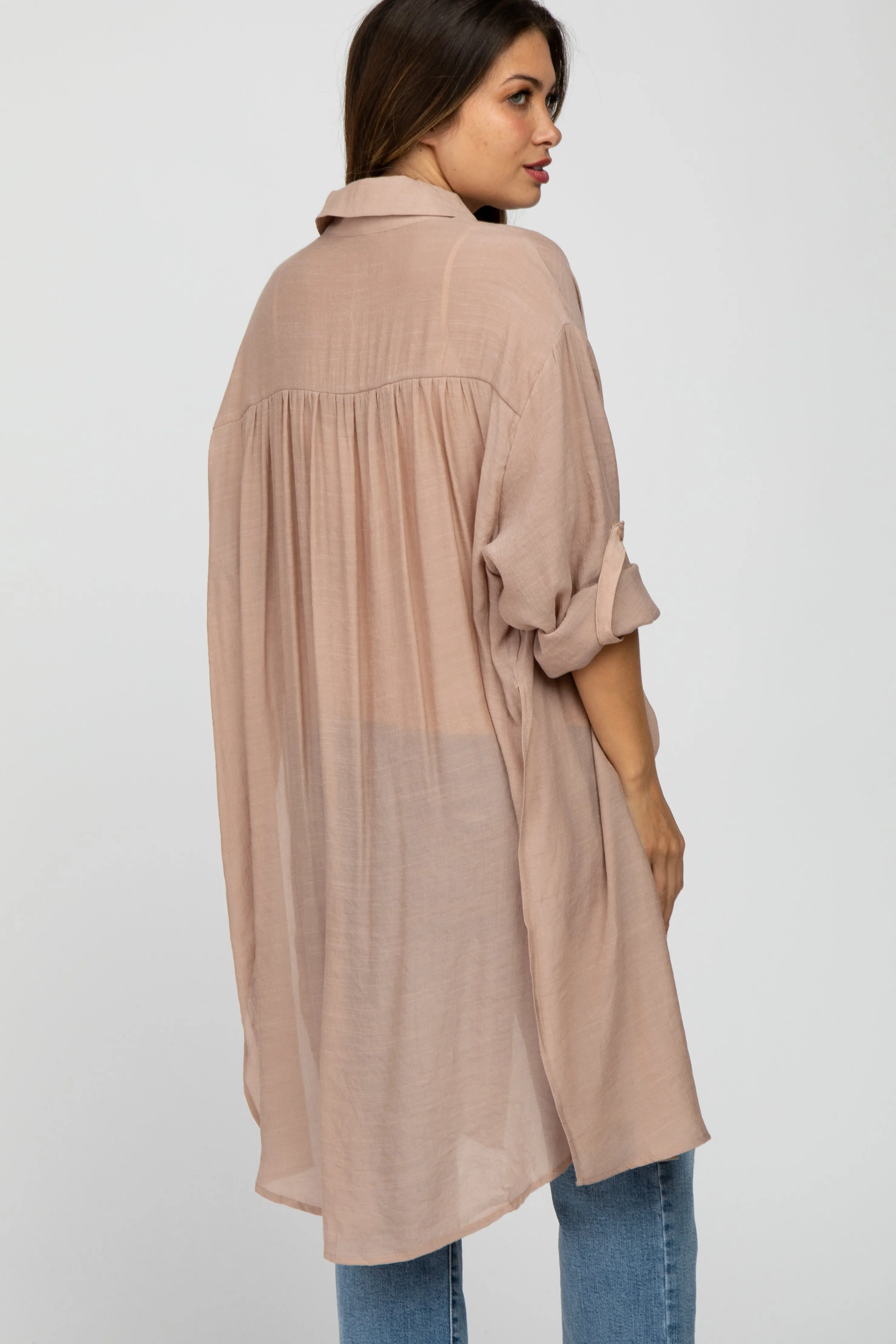 Taupe Button Front Side Slit Oversized Maternity Blouse sold by Pinkblush product image thumbnail 4