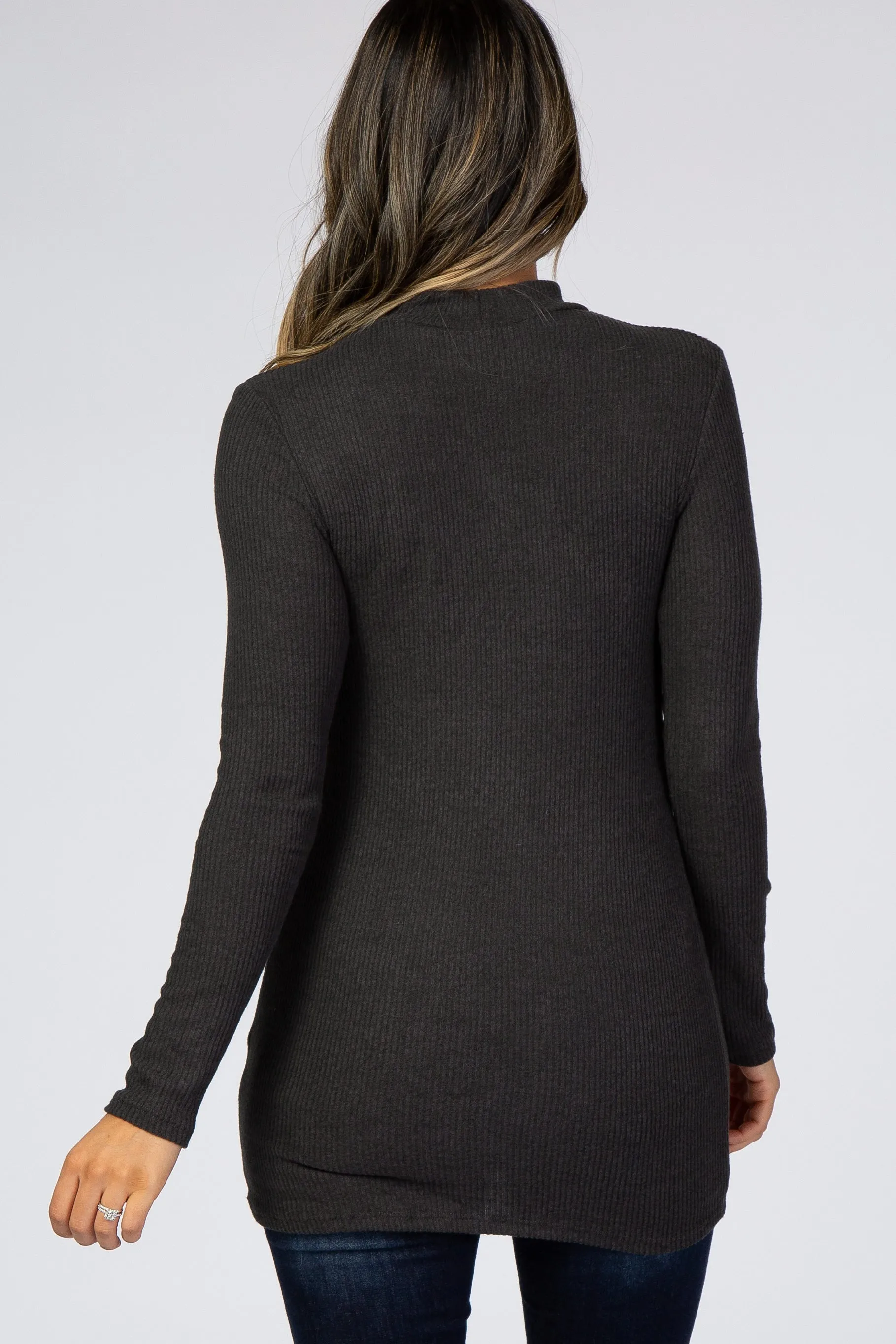 Charcoal Ribbed Long Sleeve Mock Neck Top sold by Pinkblush product image thumbnail 3