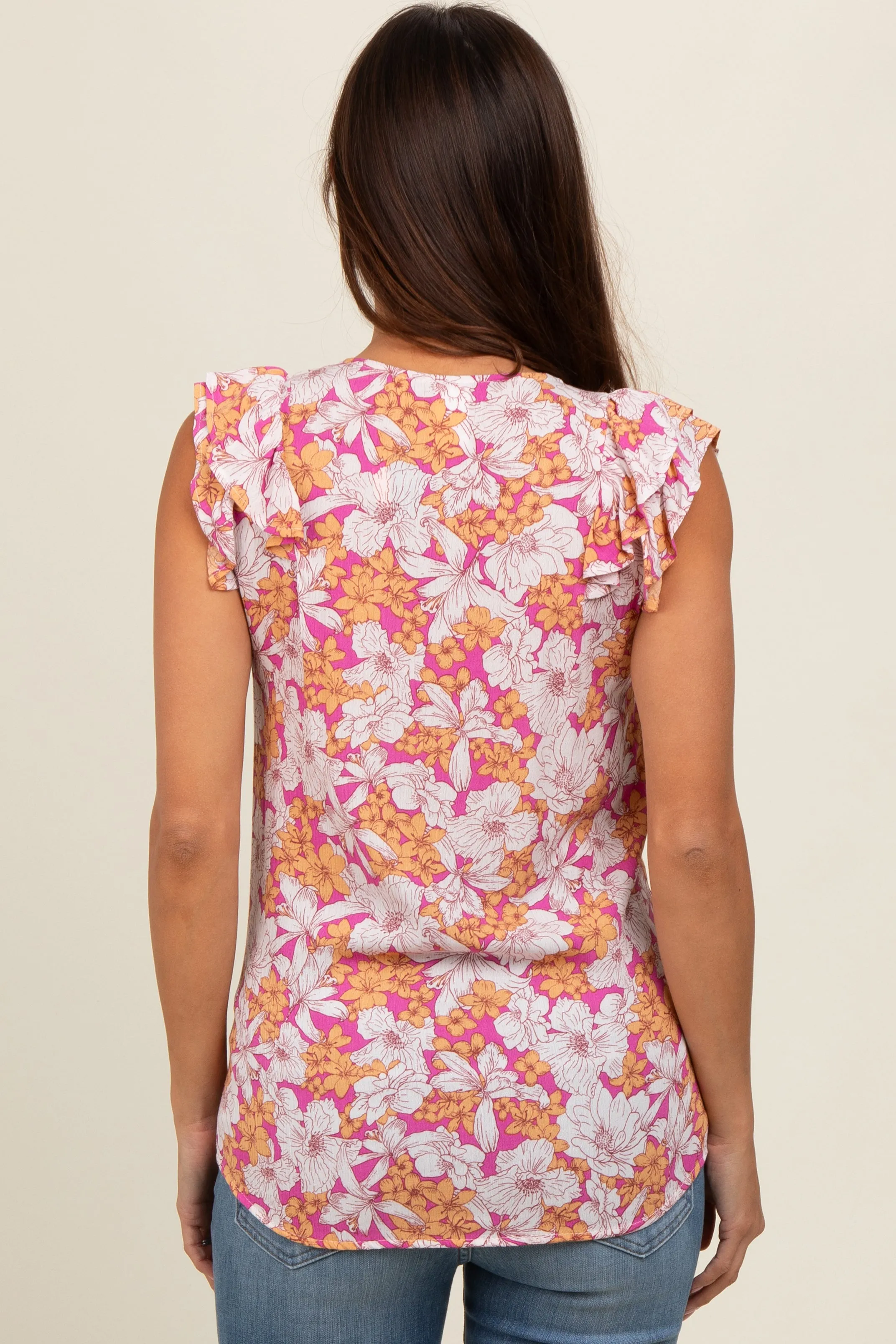 Magenta Floral Ruffle Sleeve Maternity Top sold by Pinkblush product image thumbnail 4