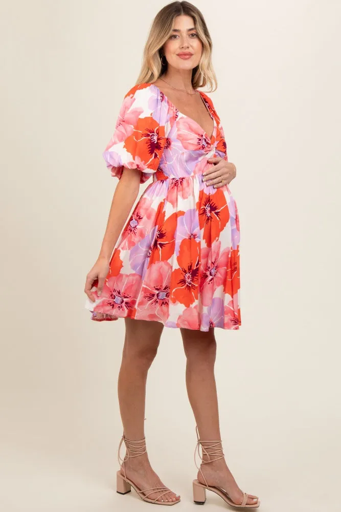 Pink Puff Sleeve Front Twist Maternity Mini Dress sold by Pinkblush product image thumbnail 4