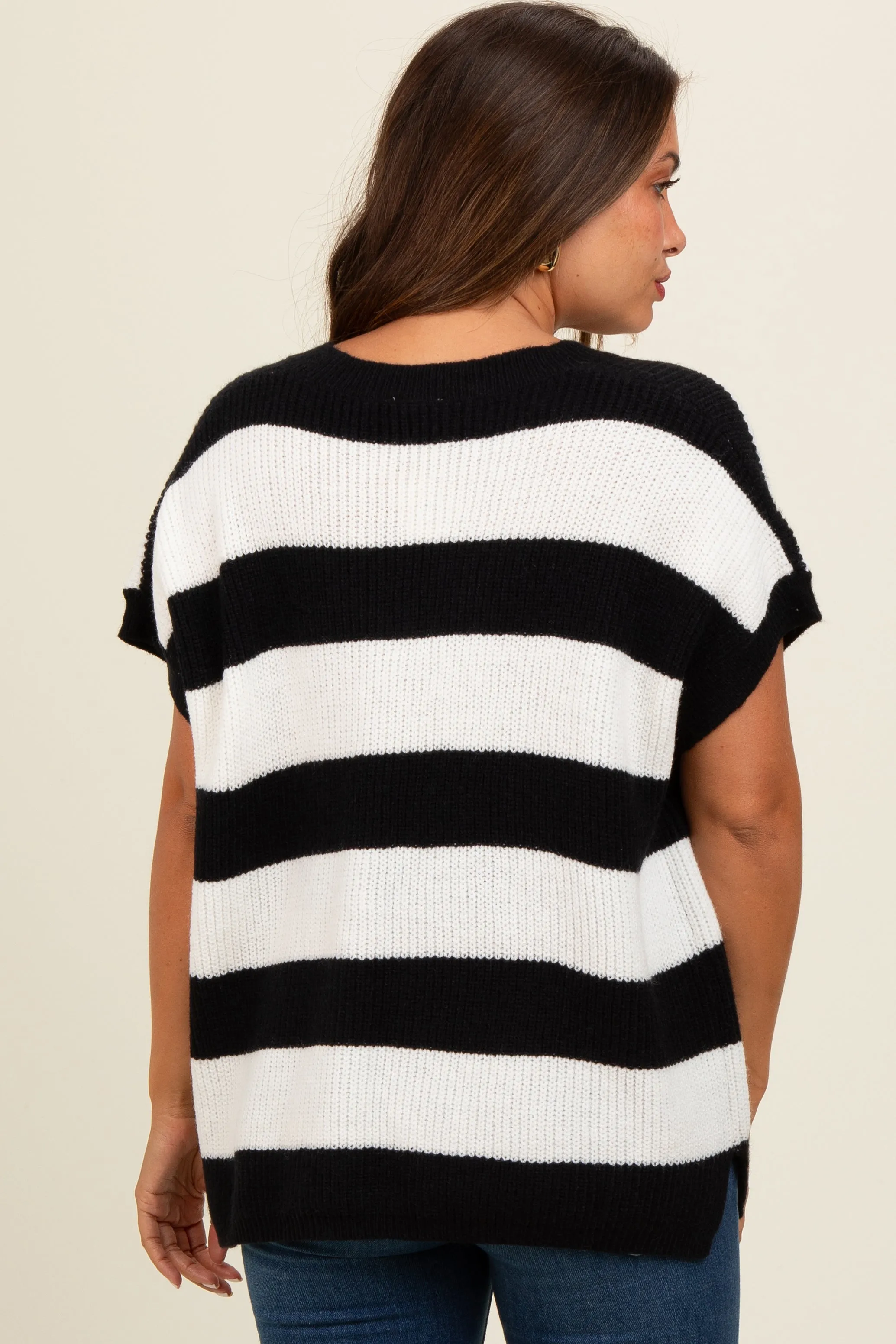 Black Striped V-Neck Maternity Sweater Top sold by Pinkblush product image thumbnail 3