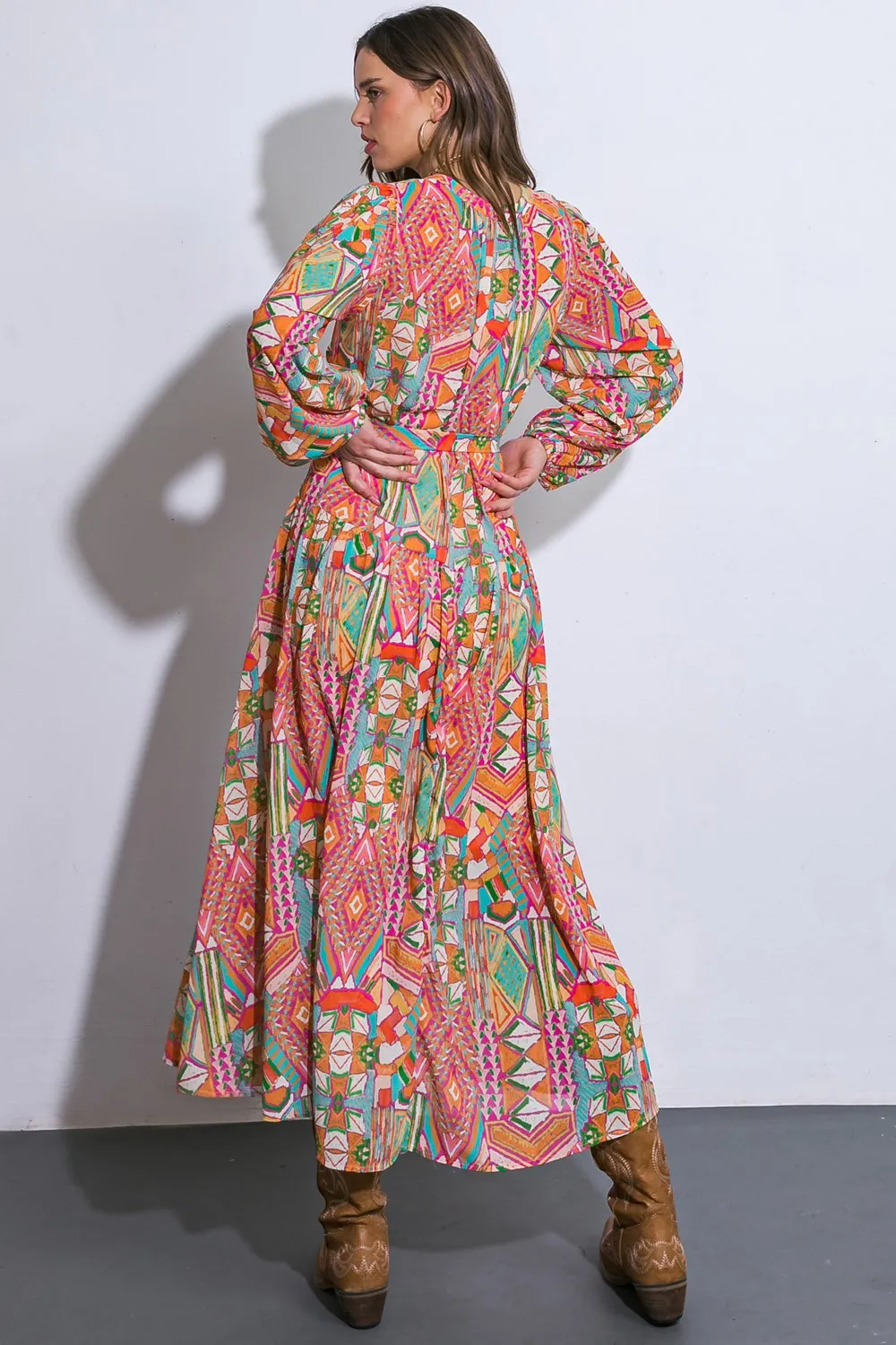 Orange Button Front Ruffle Midi Dress sold by Pinkblush product image thumbnail 3