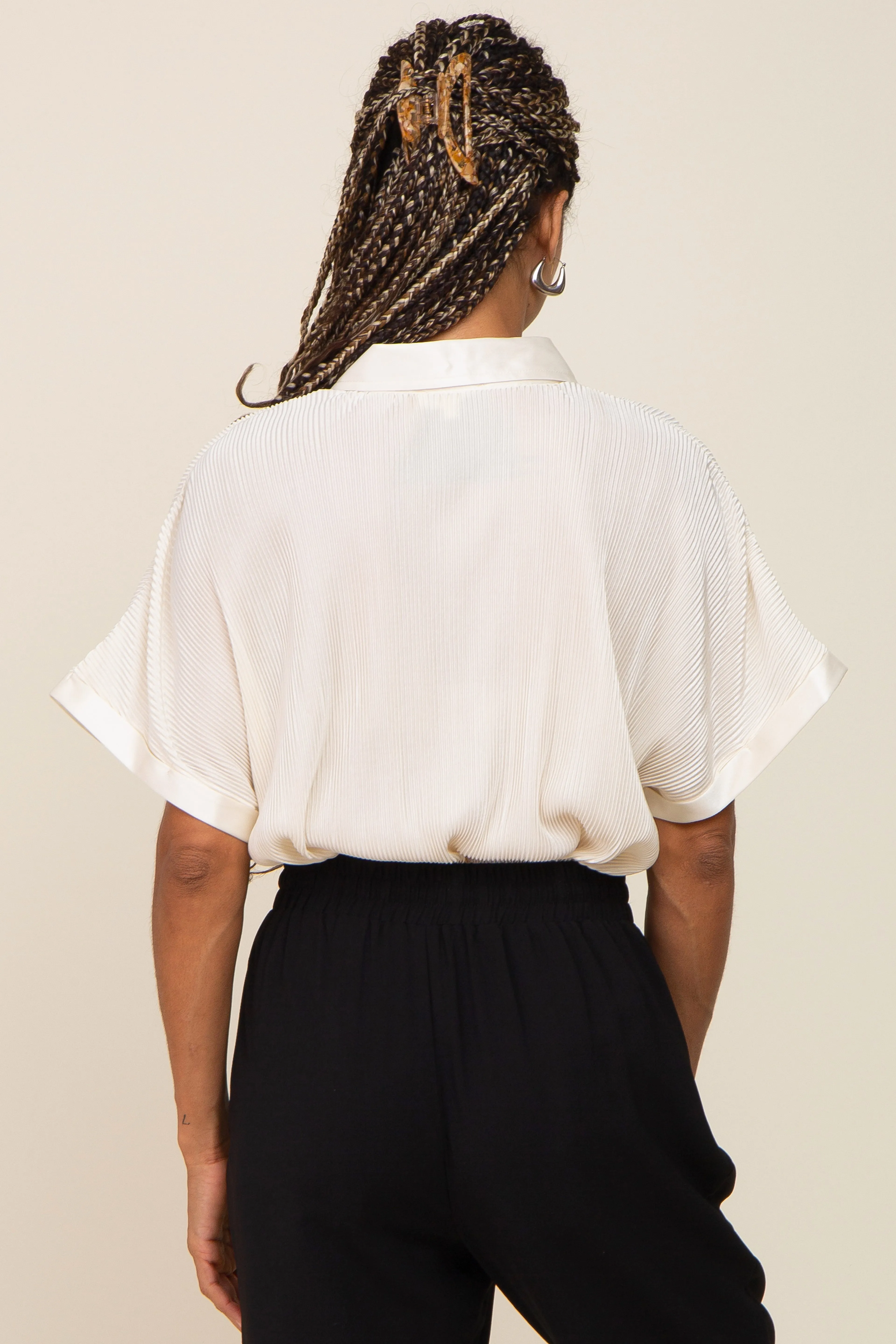 Cream Pleated Satin Button Up Top sold by Pinkblush product image thumbnail 3