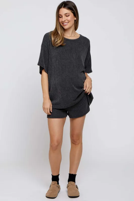 Charcoal Ribbed T-Shirt and Short Maternity Set sold by Pinkblush
