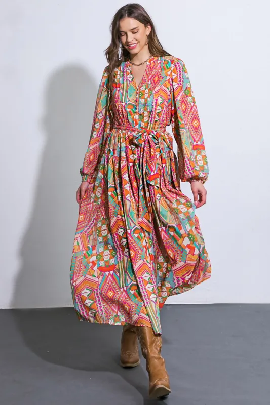 Orange Button Front Ruffle Midi Dress sold by Pinkblush