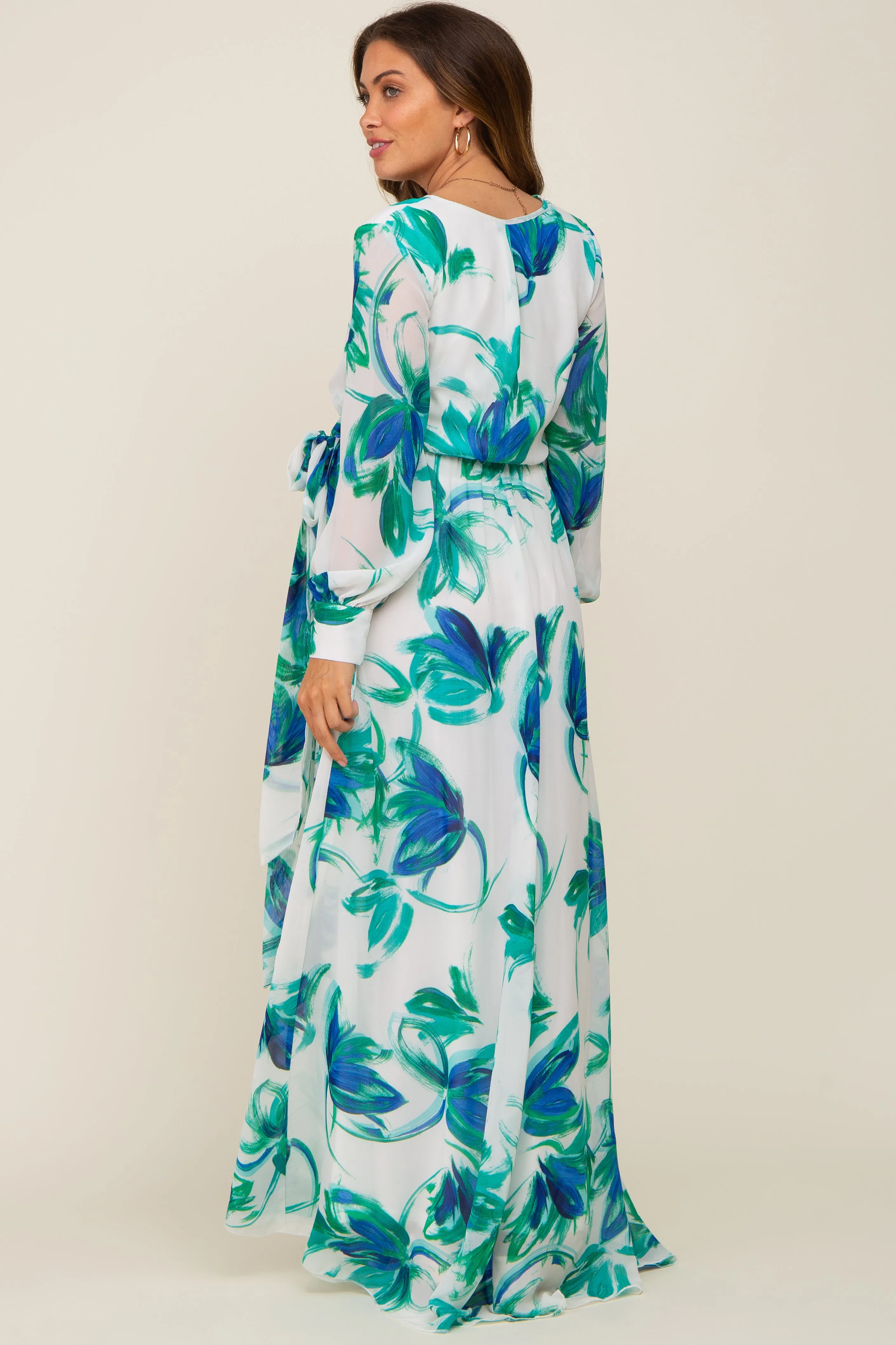 Blue Brush Stroke Print Chiffon Maternity Maxi Dress sold by Pinkblush product image thumbnail 3