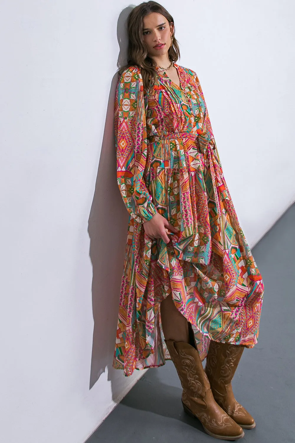 Orange Button Front Ruffle Midi Dress sold by Pinkblush product image thumbnail 2