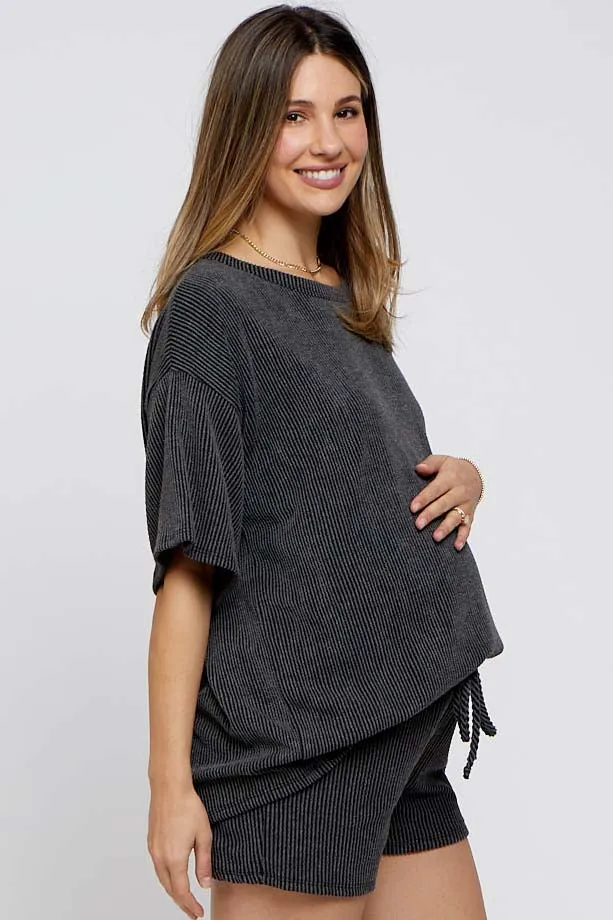 Charcoal Ribbed T-Shirt and Short Maternity Set sold by Pinkblush product image thumbnail 3