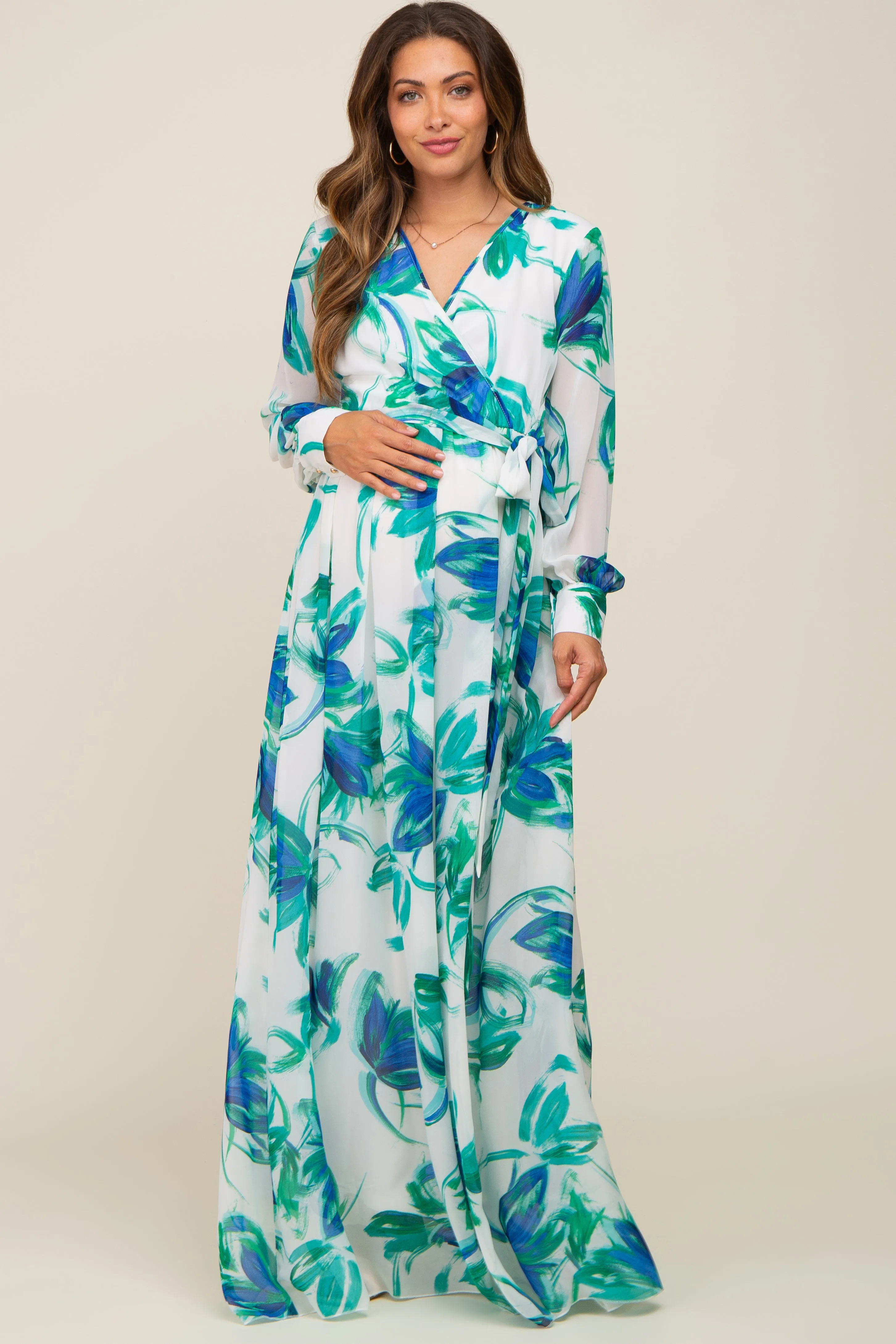 Blue Brush Stroke Print Chiffon Maternity Maxi Dress sold by Pinkblush product image thumbnail 4