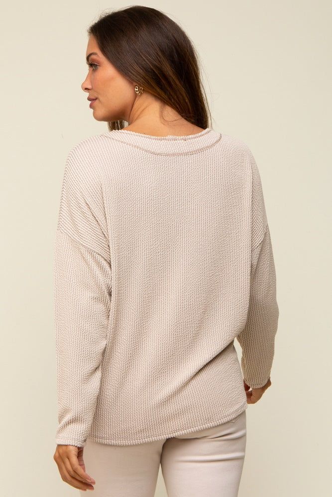 Taupe Ribbed V-Neck Long Sleeve Maternity Top sold by Pinkblush product image thumbnail 3
