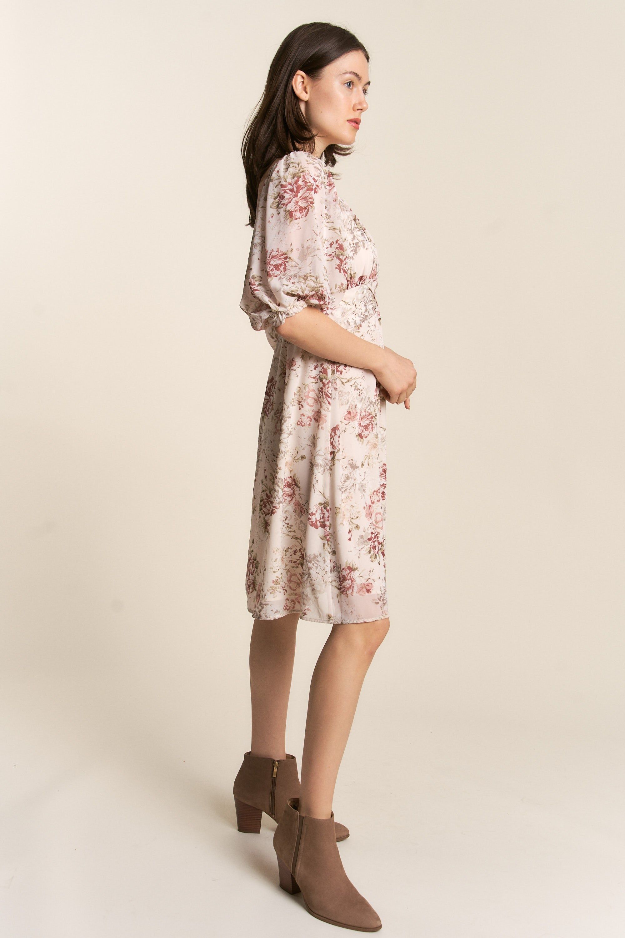 Cream Vintage Floral Print Dress sold by Pinkblush product image thumbnail 4