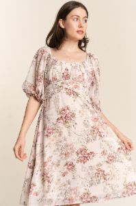 Cream Vintage Floral Print Dress sold by Pinkblush