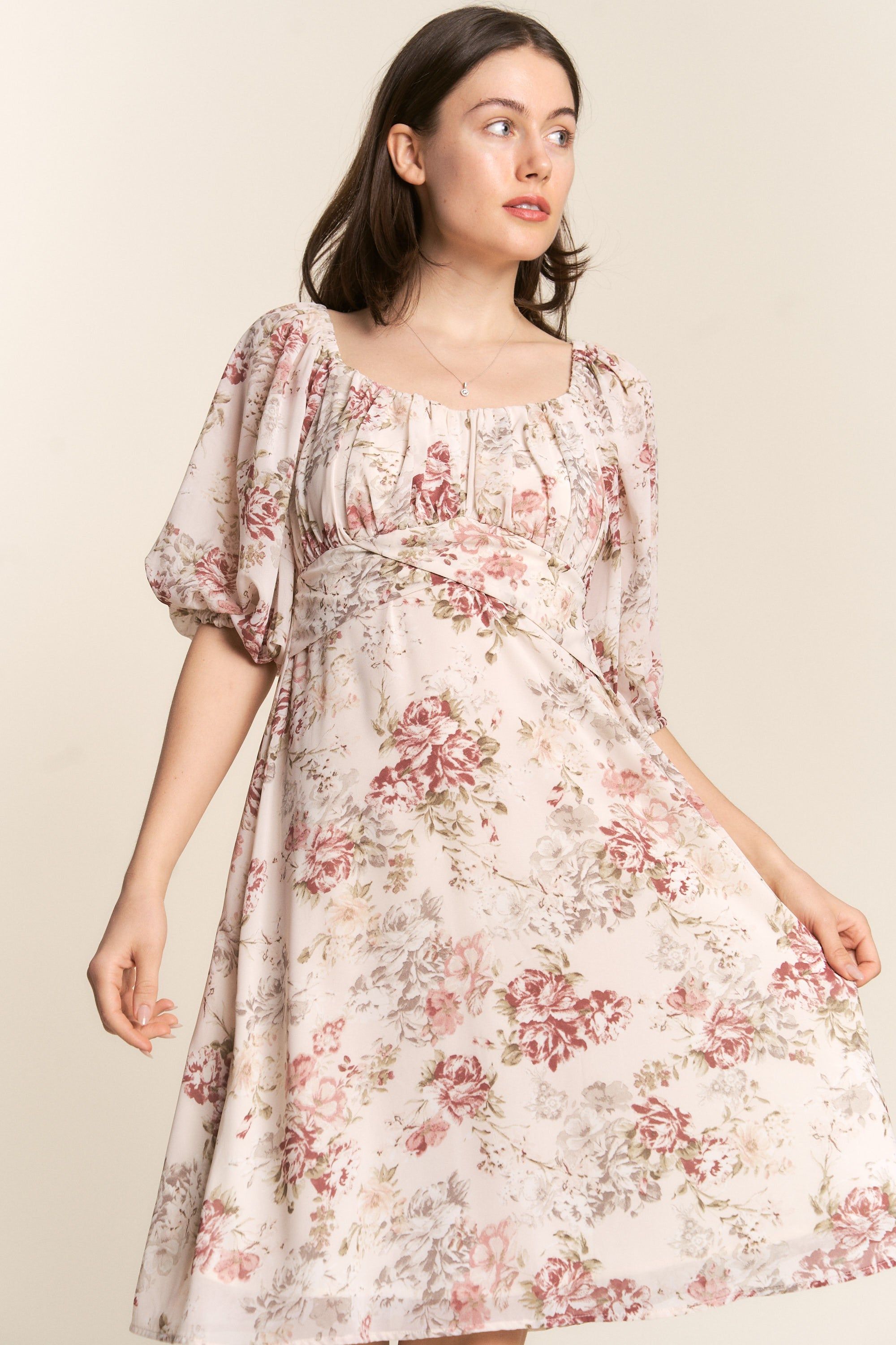 Cream Vintage Floral Print Dress sold by Pinkblush