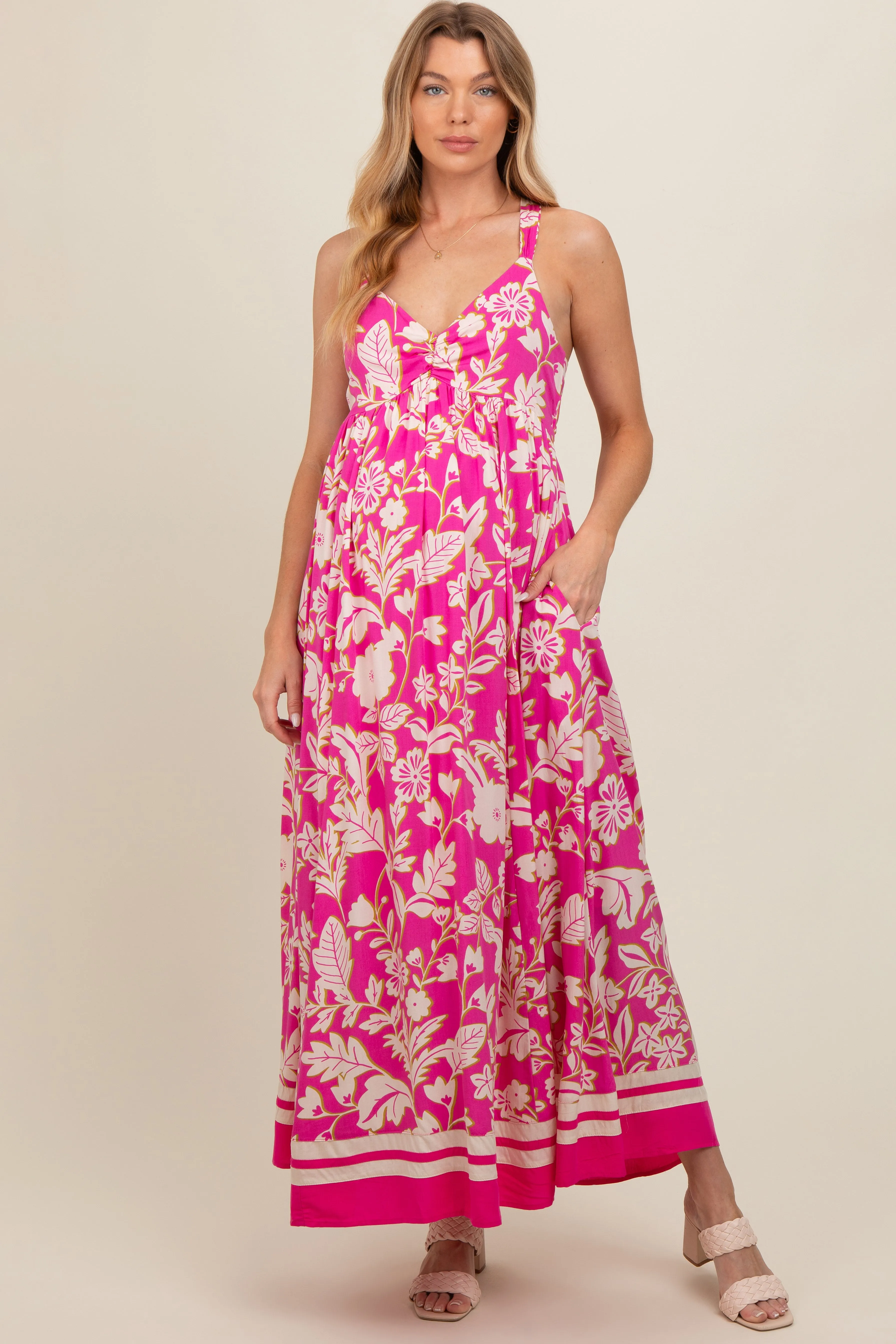 Fuchsia Floral Cutout Back Tie Maternity Maxi Dress sold by Pinkblush product image thumbnail 3