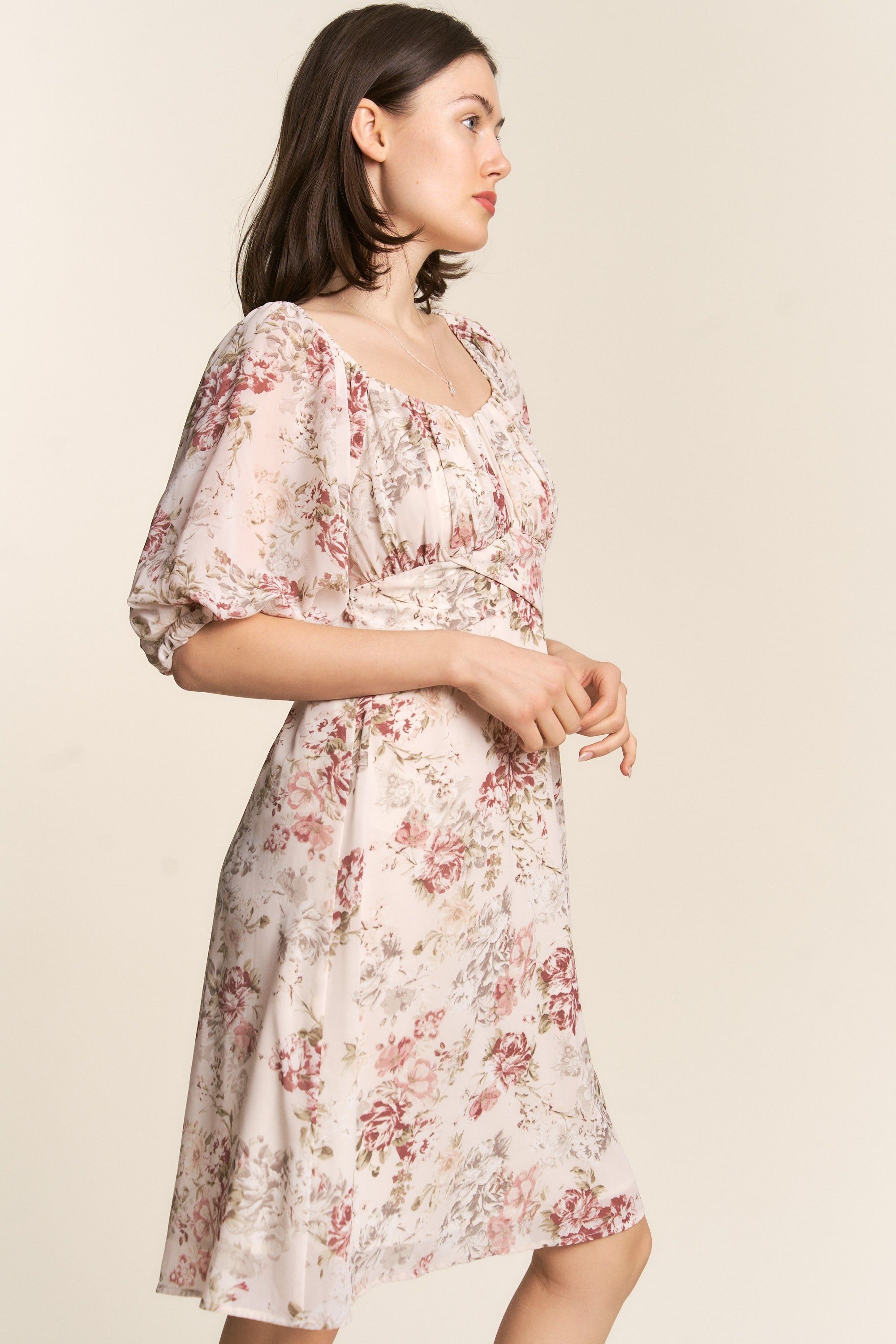 Cream Vintage Floral Print Dress sold by Pinkblush product image thumbnail 2